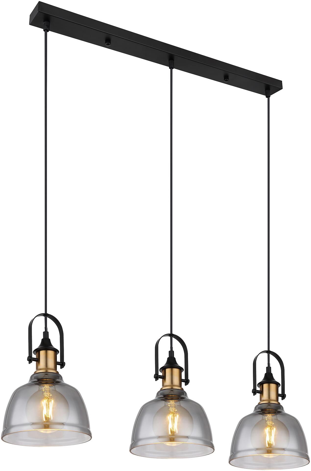 GLOBO Pendelleuchte DOROTHEA 15558-3H mattschwarz Metall Rauchglas B/H/T: ca. 83,5x120x20 cm
