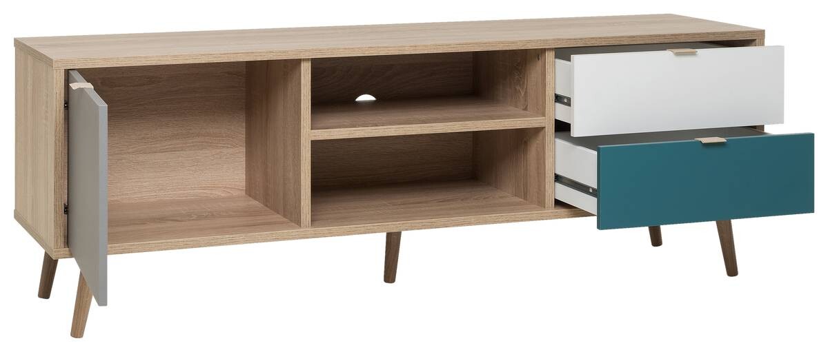 TV-Lowboard Cuba Eiche Sonoma Nachbildung weiß grau petrol B/H/T: ca. 150x52x40 cm