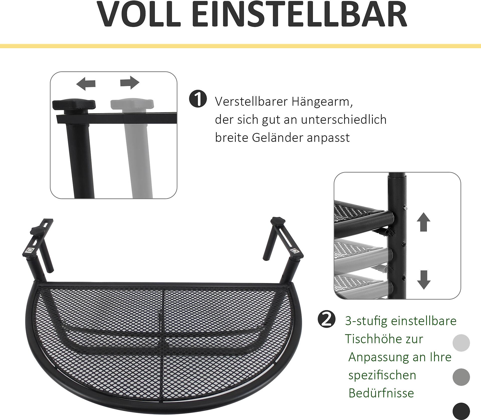 Outsunny Balkonhängetisch schwarz Metall B/H/L: ca. 45x50x60 cm