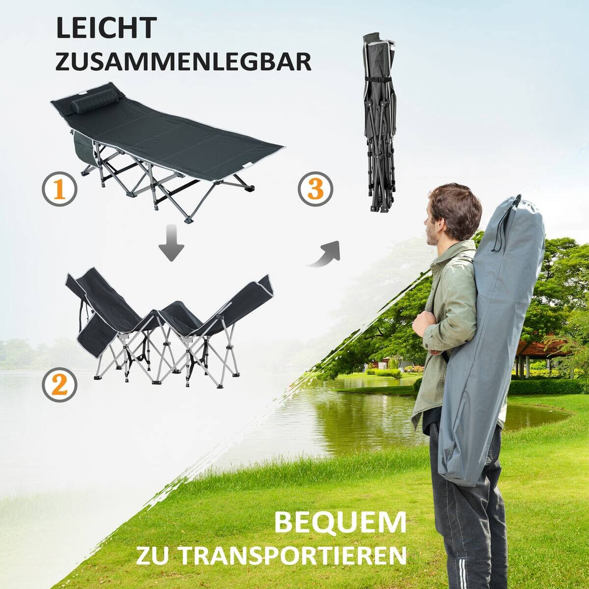 Outsunny Campingbett B/H/L: ca. 64,5x53x188 cm