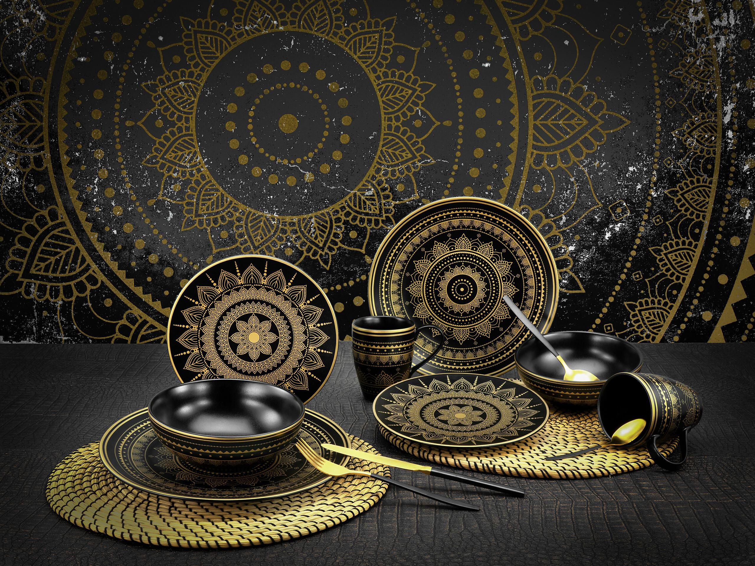 CreaTable Kombiservice Mandala schwarz Keramik