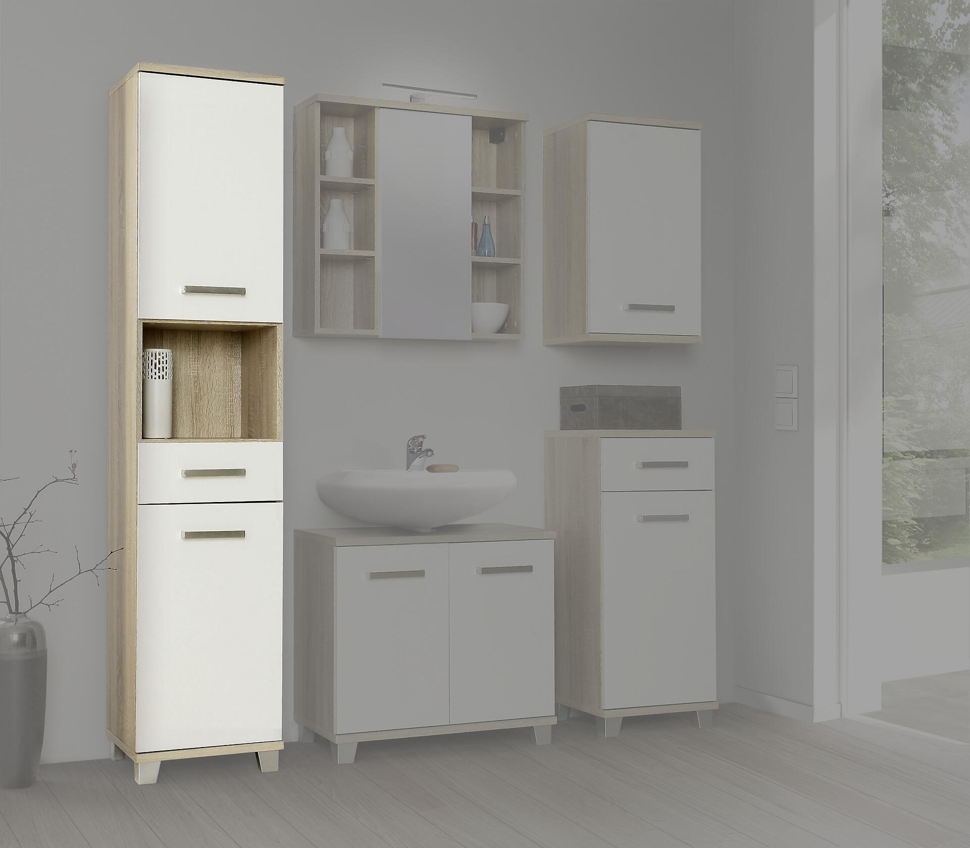Badhochschrank  Eiche Sonoma Nachbildung weiß B/H/T: ca. 40,2x186,8x34,8 cm