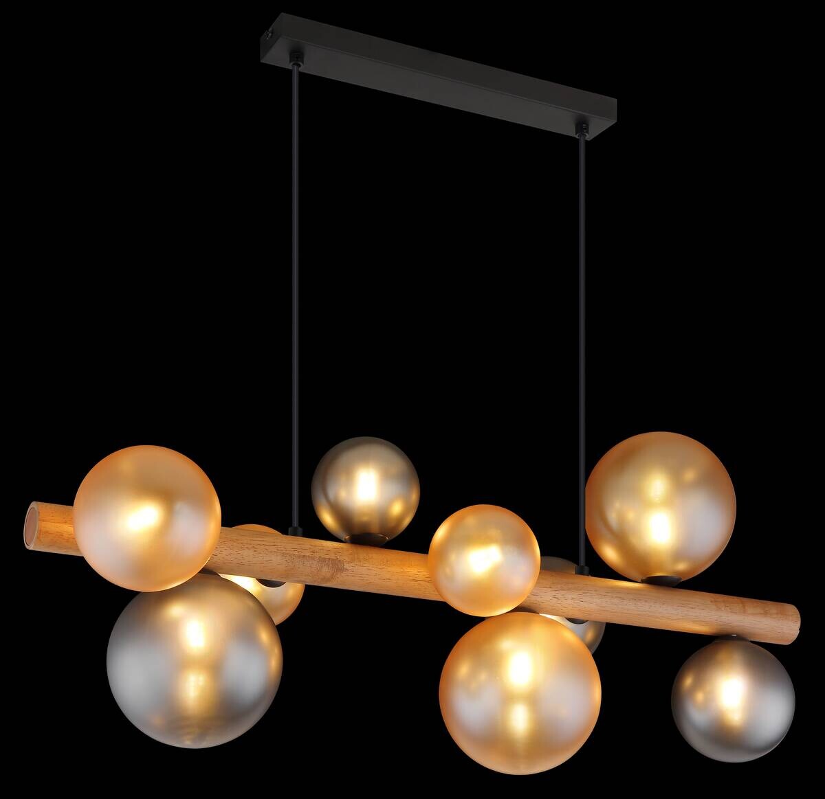 GLOBO LED-Hängeleuchte dunkelbraun amber Rauch Holz Metall Glas B/H/L: ca. 29x150x78 cm 9.0 Brennstellen