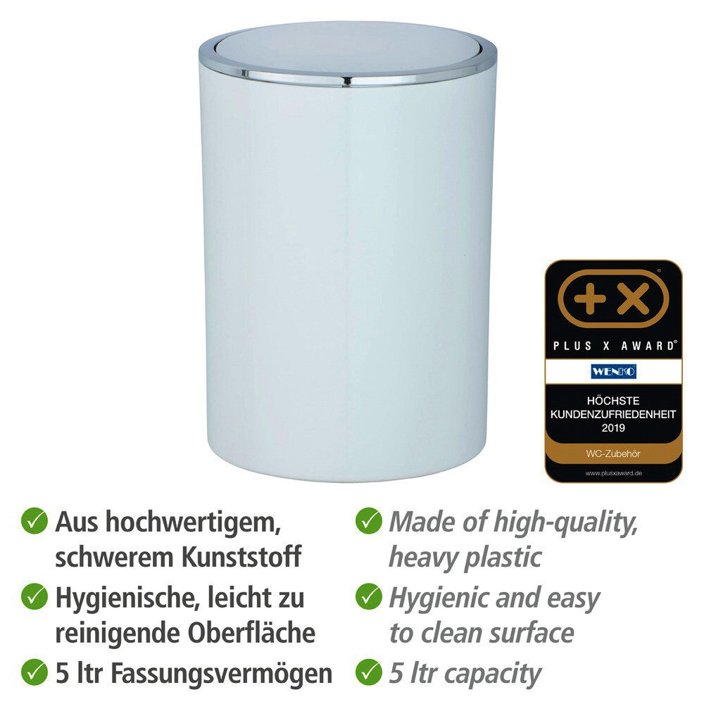 WENKO Schwingdeckeleimer weiß silber Kunststoff H/D: ca. 26x19 cm