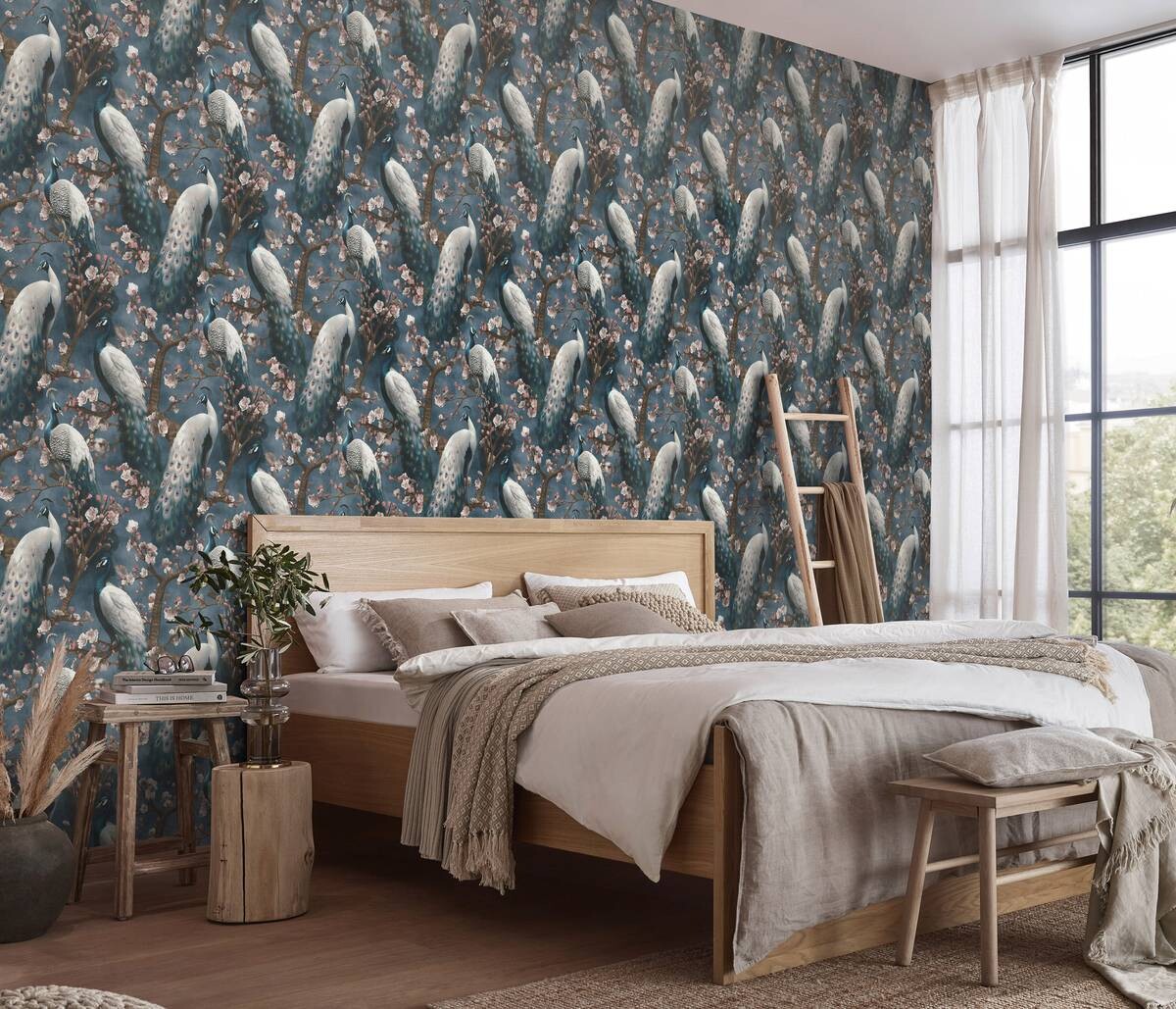 Erismann Vliestapete Pfau blau B/L: ca. 53x1005 cm