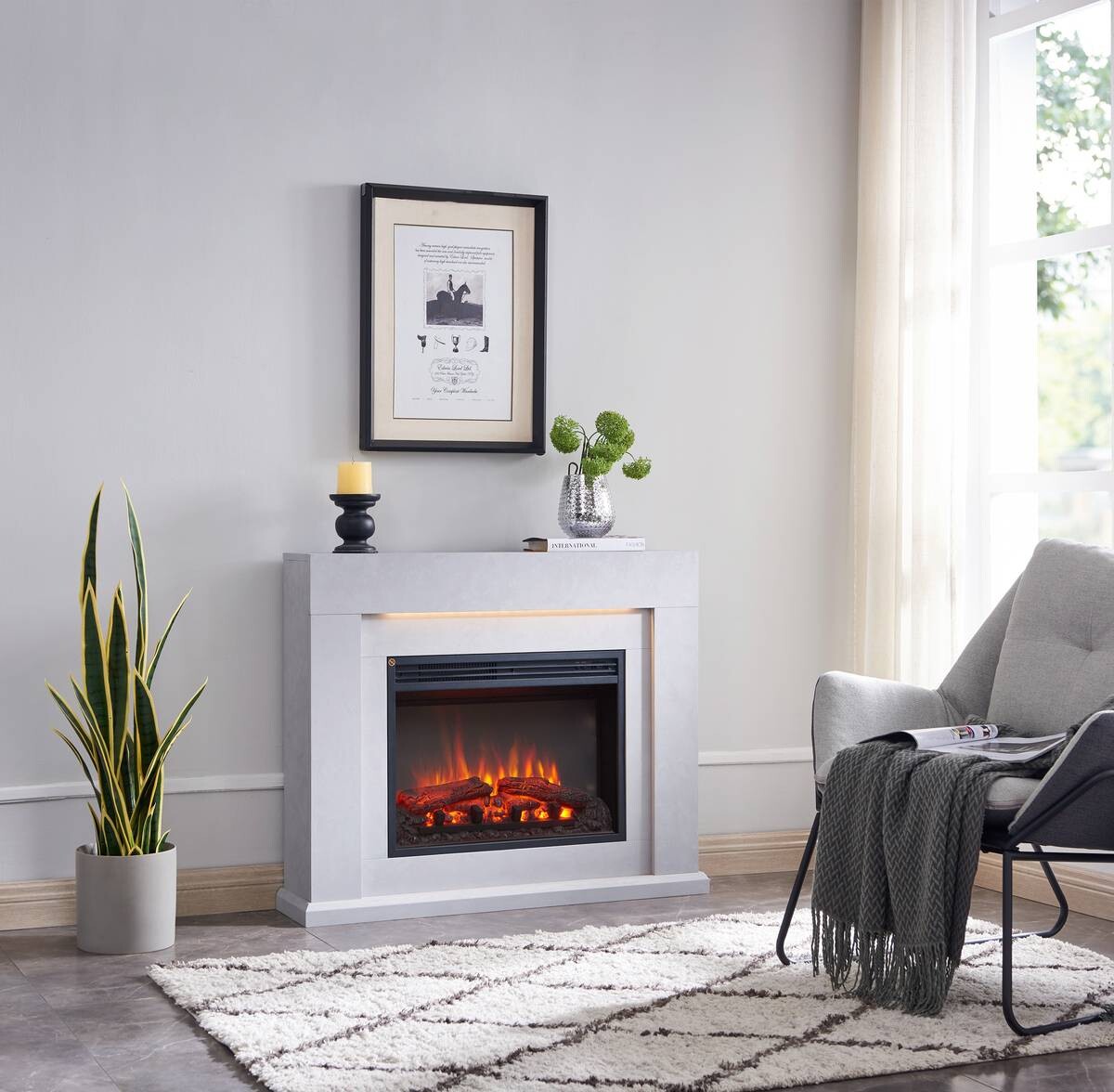 Balderia Elektrischer-Kamin Apollon EF378A-MT378B-CG Beton B/H/T: ca. 80x98x22 cm ca. 2000 W