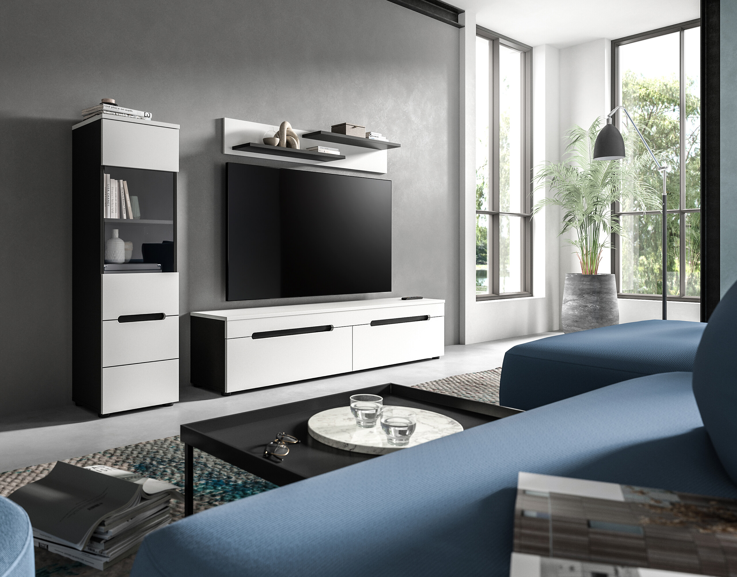 Vitrine Canu basaltgrau weiß B/H/T: ca. 36x125x33 cm Vitrine Canu basaltgrau weiß B/H/T: ca. 36x125x33 cm