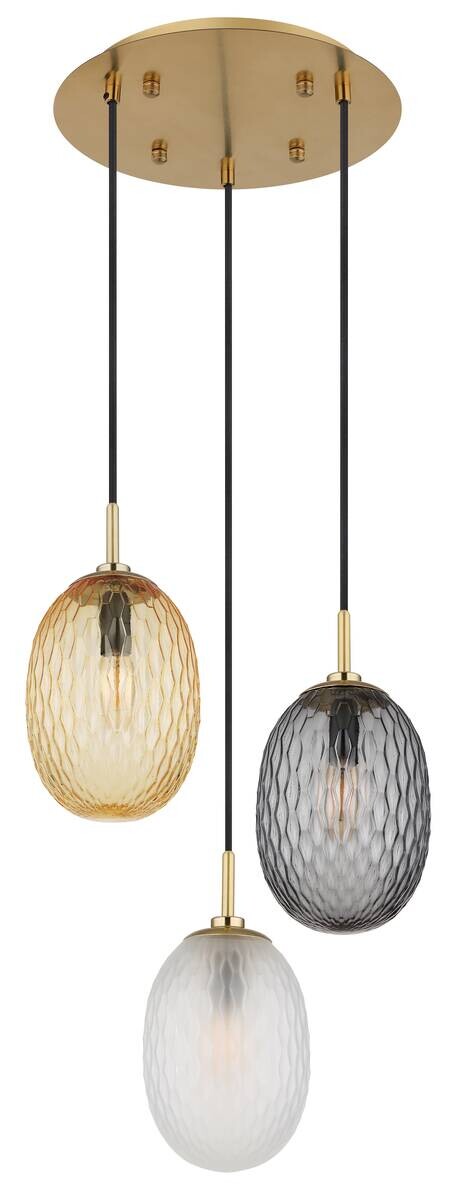 GLOBO Pendelleuchte schwarz gold amber Glas Metall Textil H/D: ca. 120x36 cm E14 3 Brennstellen