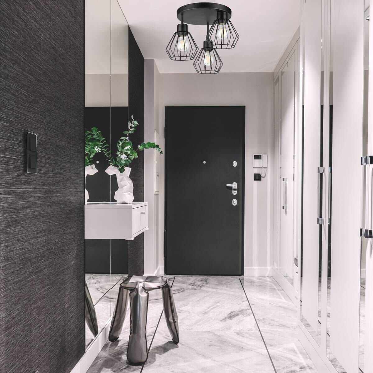 Lamkur Deckenleuchte Audrey schwarz Stahl Glas H/L: ca. 32x38 cm E27 3 Brennstellen