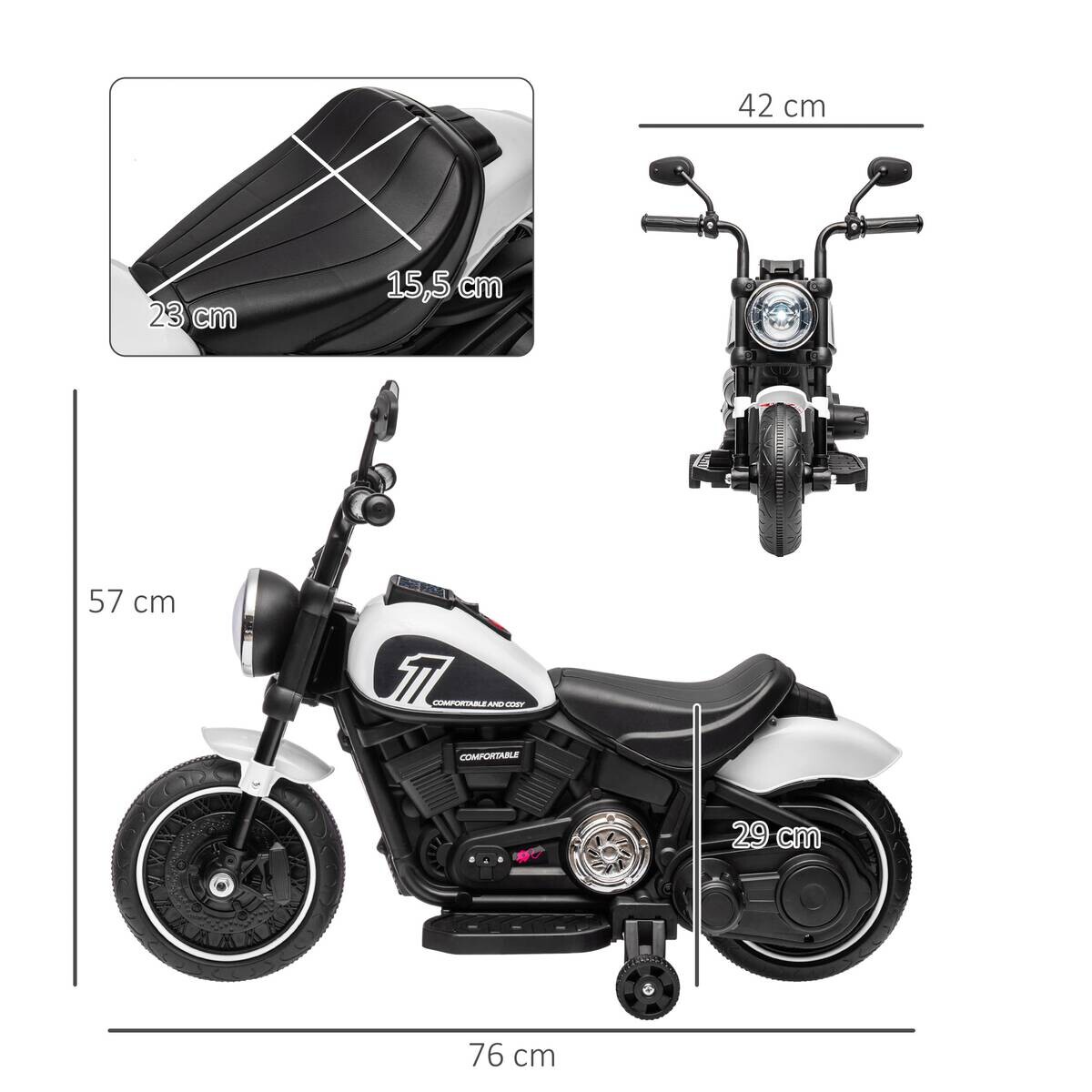 HOMCOM Kinder-Elektromotorrad schwarz B/H/L: ca. 42x57x76 cm