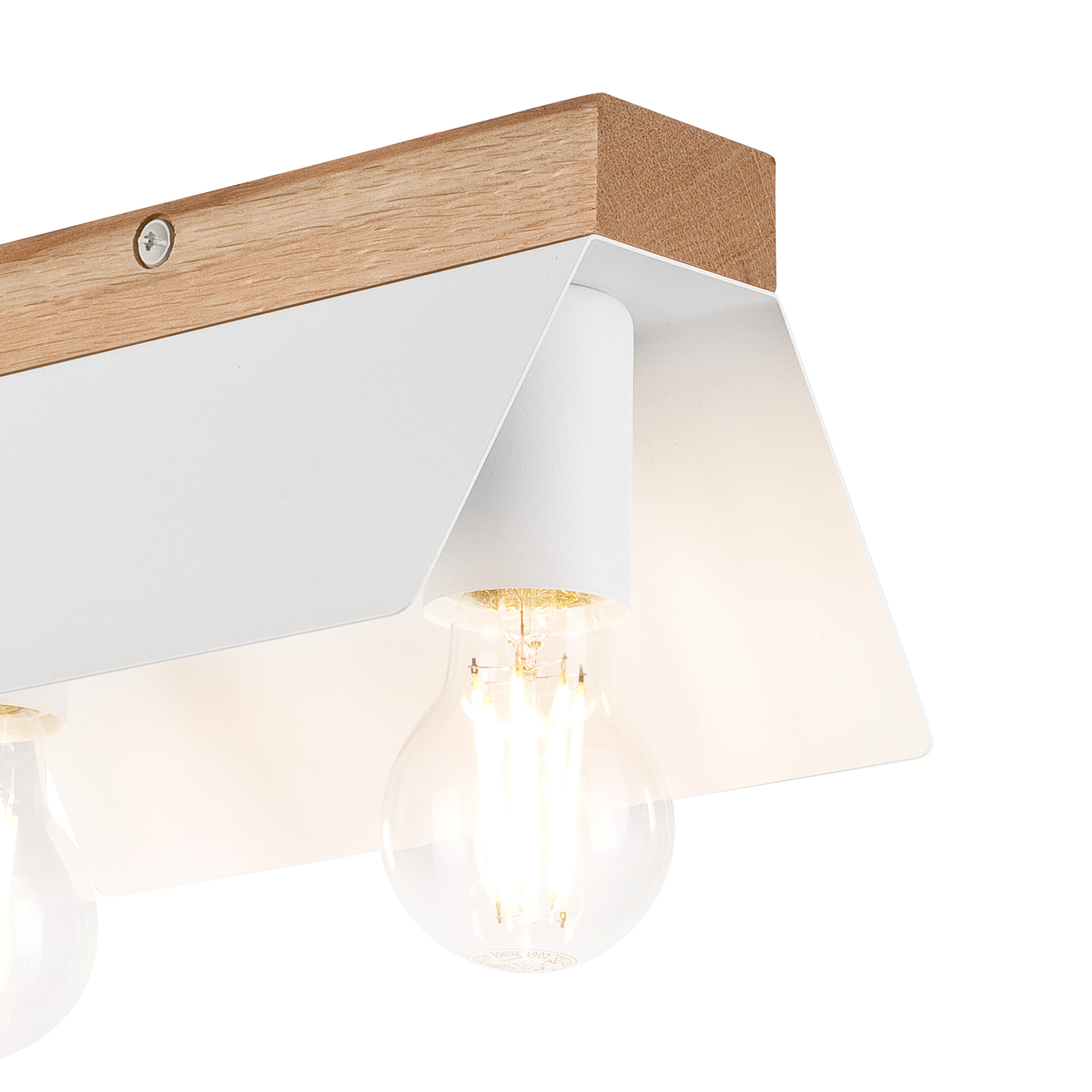 Lamkur Deckenleuchte weiß Eiche Stahl Glas B/H/L: ca. 12x11,5x24 cm E27 2 Brennstellen