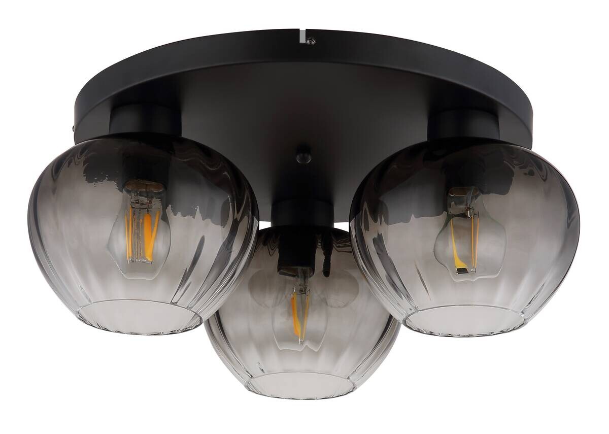 GLOBO Deckenleuchte TOY 60130308 Rauch schwarz Metall Glas H/D: ca. 20,5x45 cm E27 3 Brennstellen