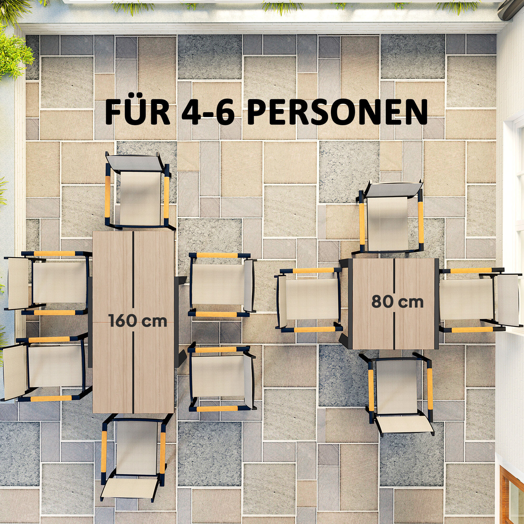 Outsunny Gartentisch Holzoptik Aluminium B/H/L: ca. 80x75x160 cm