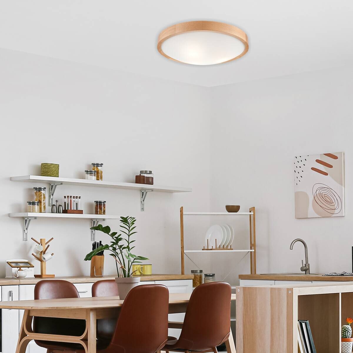 Lamkur Deckenleuchte ANELLO 41308 Eiche Glas Holz H/L: ca. 8x47 cm E27 3 Brennstellen