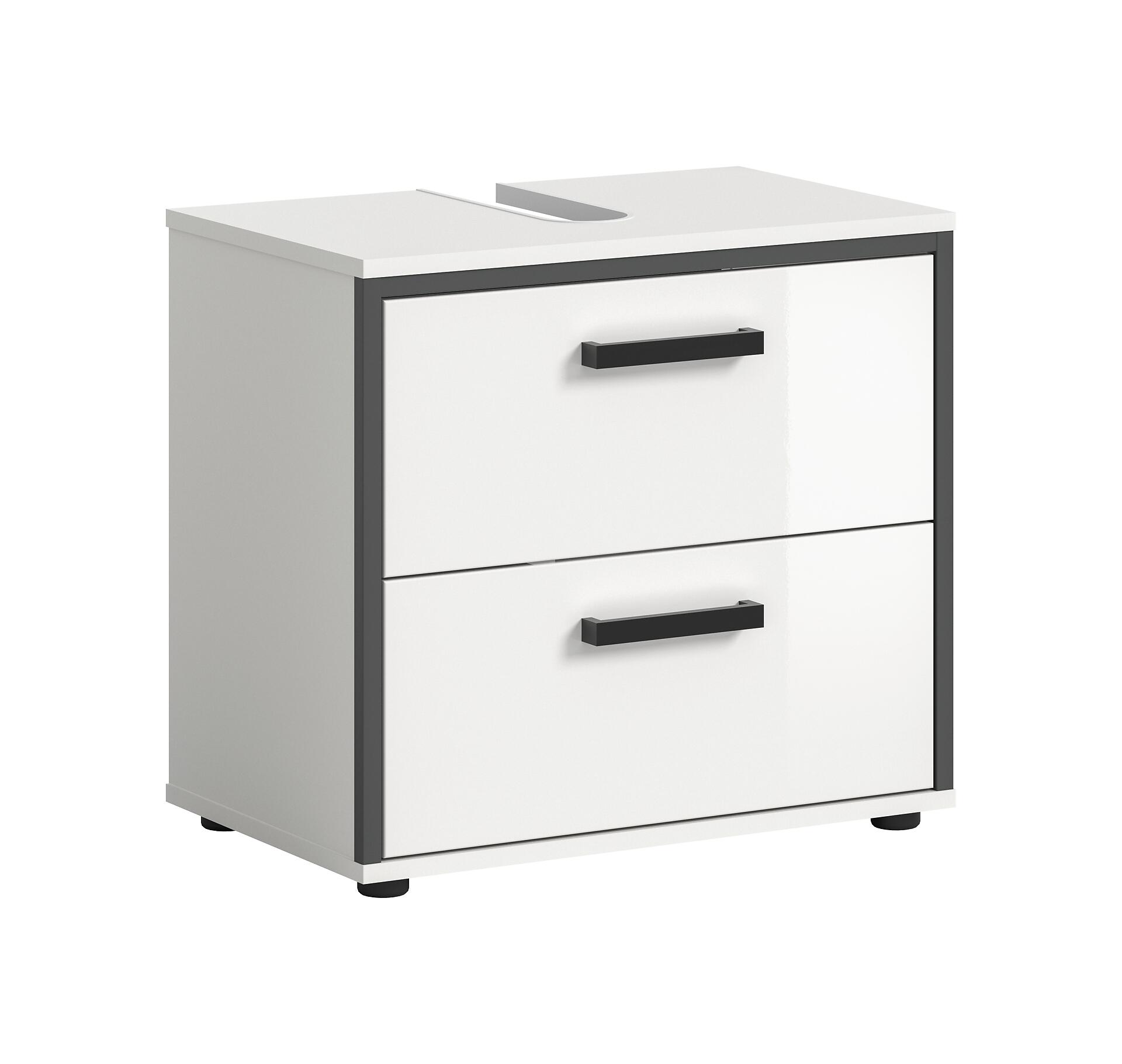 Waschbeckenunterschrank KOJAK weiß weiß Hochglanz anthrazit B/H/T: ca. 60x55x37 cm