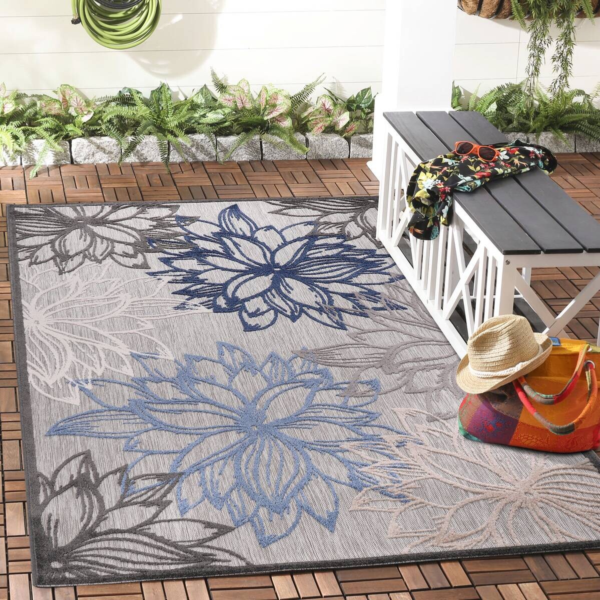 Sanat Outdoorteppich FLORAL grau B/L: ca. 240x330 cm