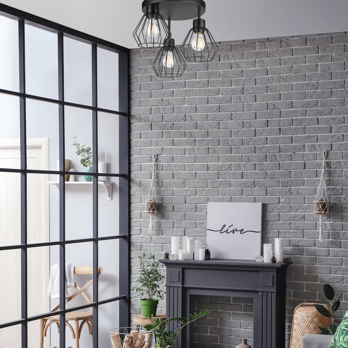 Lamkur Deckenleuchte Audrey schwarz Stahl Glas H/L: ca. 32x38 cm E27 3 Brennstellen