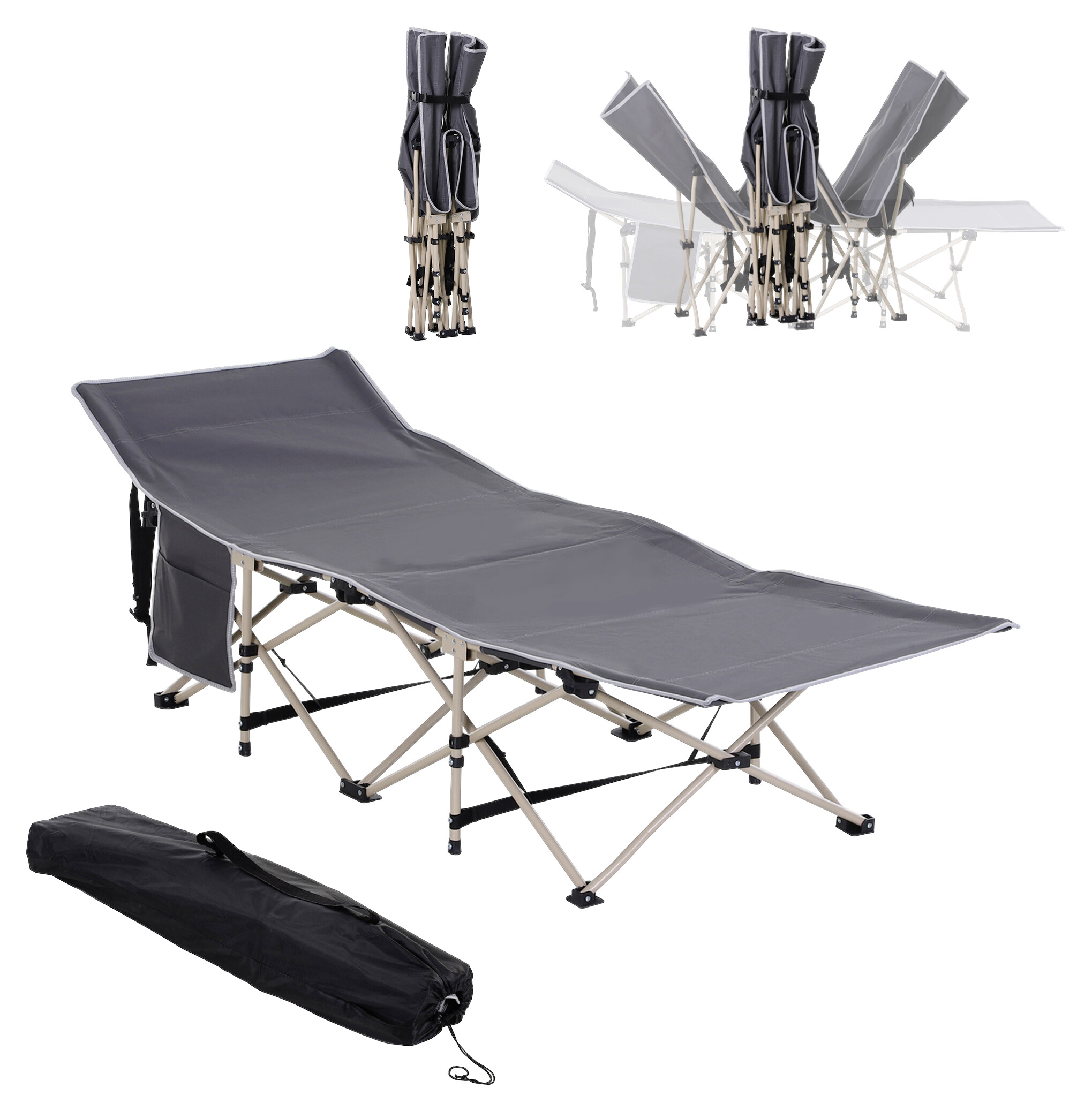 Outsunny Campingbett dunkelgrau Stahl B/H/L: ca. 68x52x190 cm