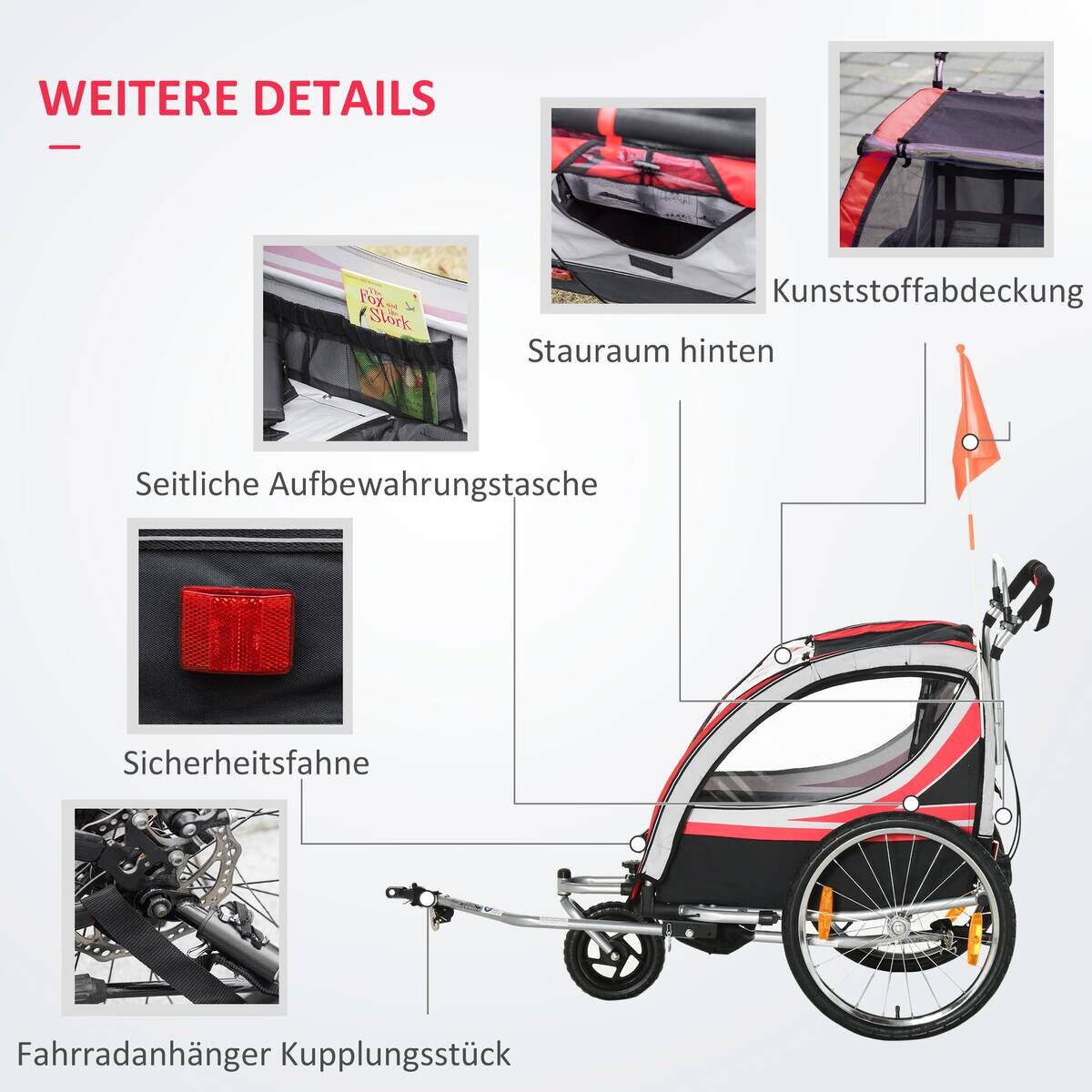 HOMCOM Fahrradanhänger schwarz schwarz B/H/L: ca. 75x142x101 cm