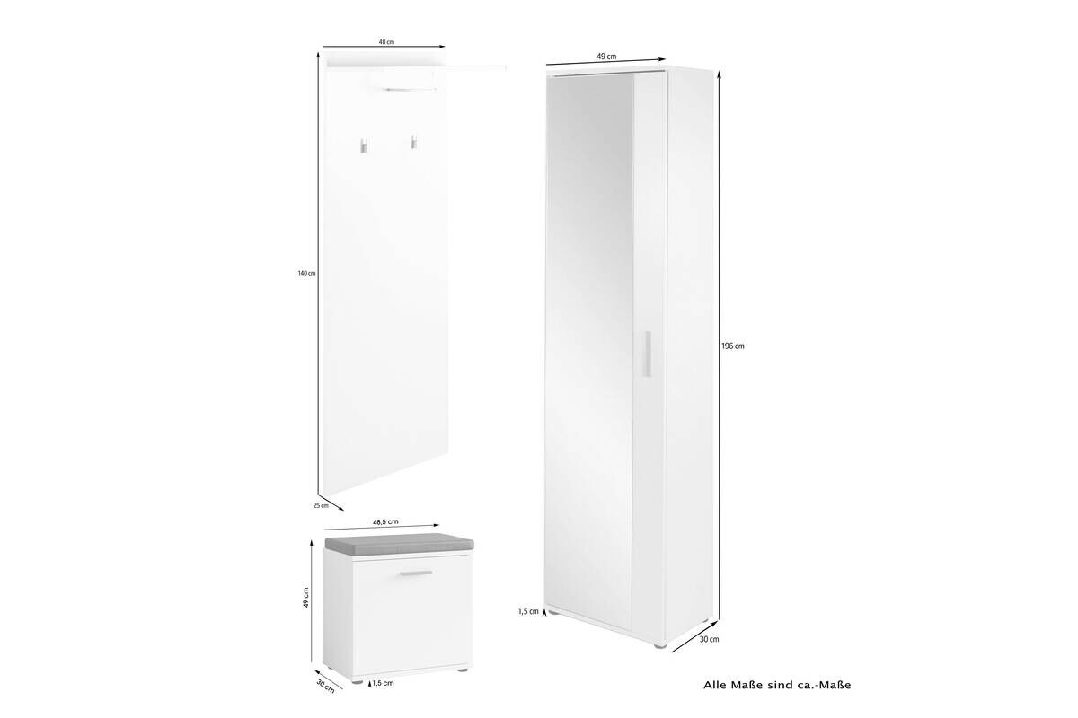 Garderobenset JAKOB Set 3-tlg. weiß schwarz