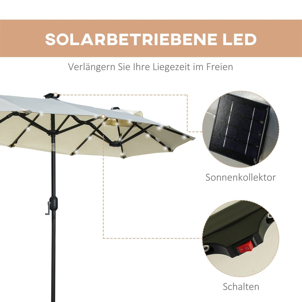 Outsunny Doppelseitiger Sonnenschirm beige Stahl B/H/L: ca. 150x219x295 cm