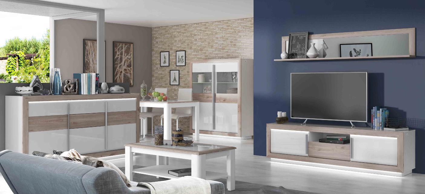 Vitrine  weiß Eiche Nelson Nachbildung weiß Hochglanz B/H/T: ca. 133x161,8x53 cm