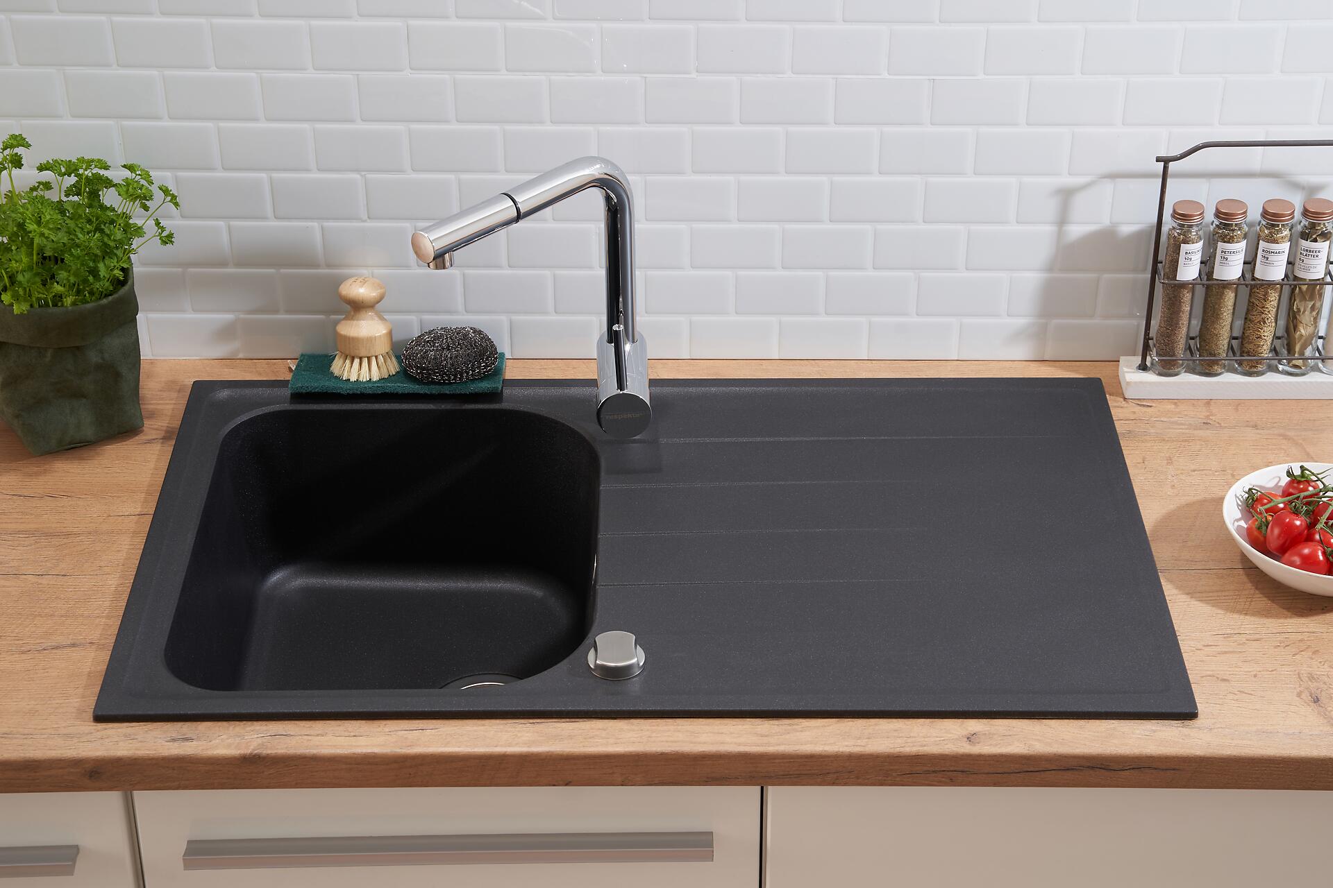 Respekta Einbauspüle Orlando 86 x 50 S schwarz Granitverbundmaterial B/H/T: ca. 86x20,9x50 cm