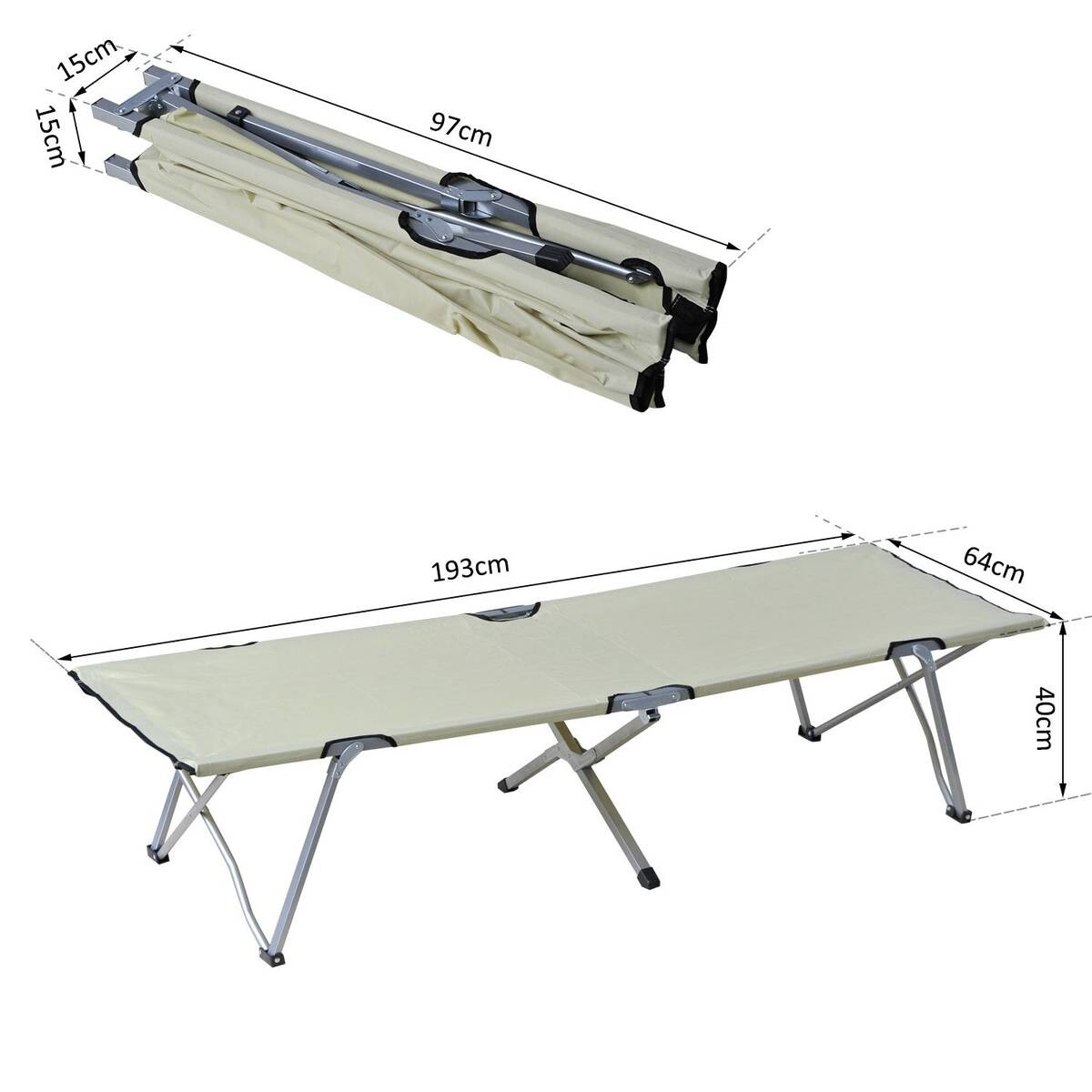 Outsunny Feldbett beige Metall B/H/L: ca. 64x40x193 cm