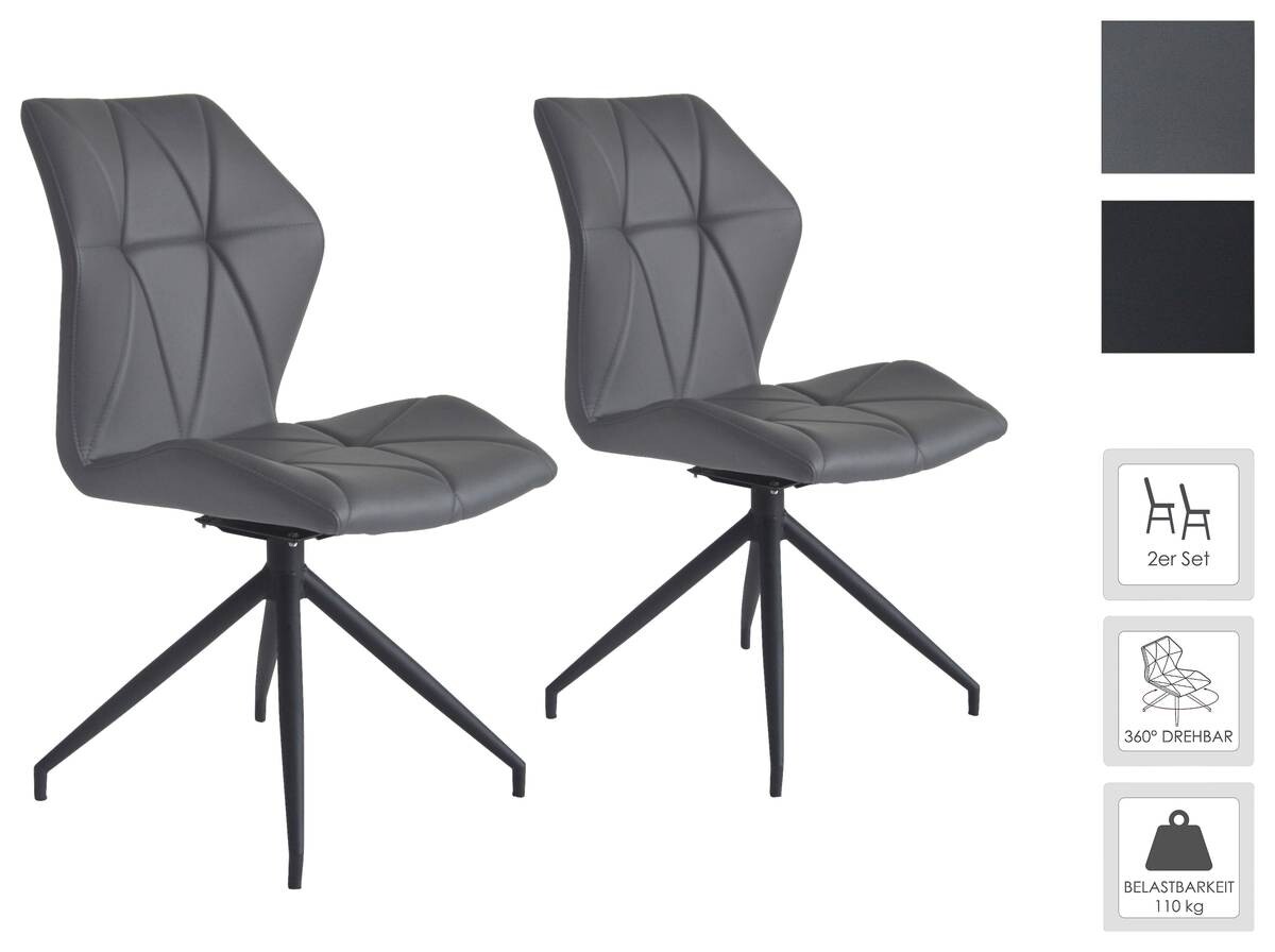 Stuhl IMKE 2er-Set grau schwarz Kunstleder Metall B/H/T: ca. 52x90,5x62 cm