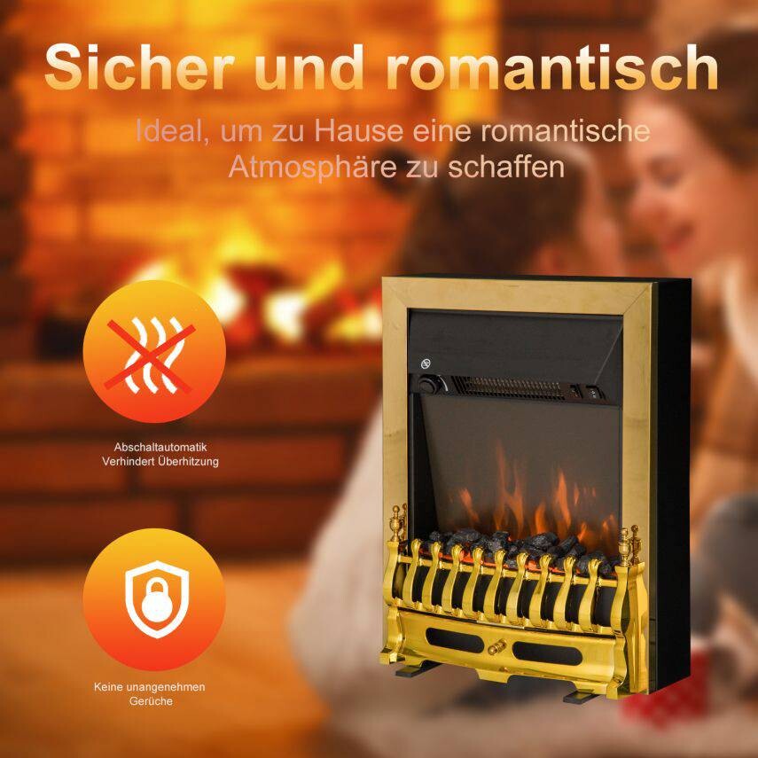 HOMCOM Elektrischer-Kamin 820-043 gold schwarz Metall Kunststoff B/H/T: ca. 48x59x18,5 cm ca. 2000 W
