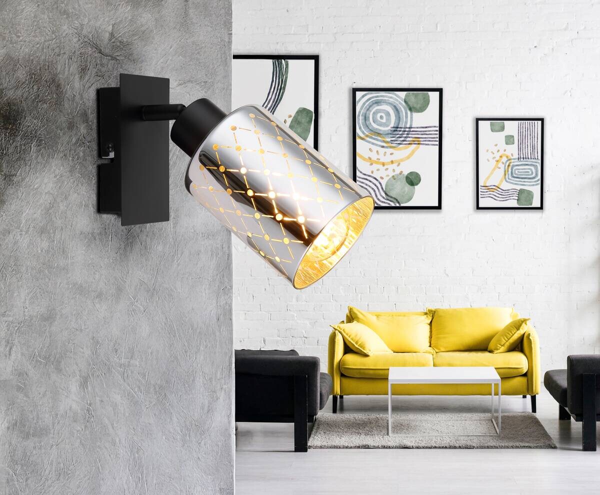 GLOBO Strahler mattschwarz klar Chrom Glas Metall B/H/L: ca. 8x20x16,5 cm E27 1 Brennstellen