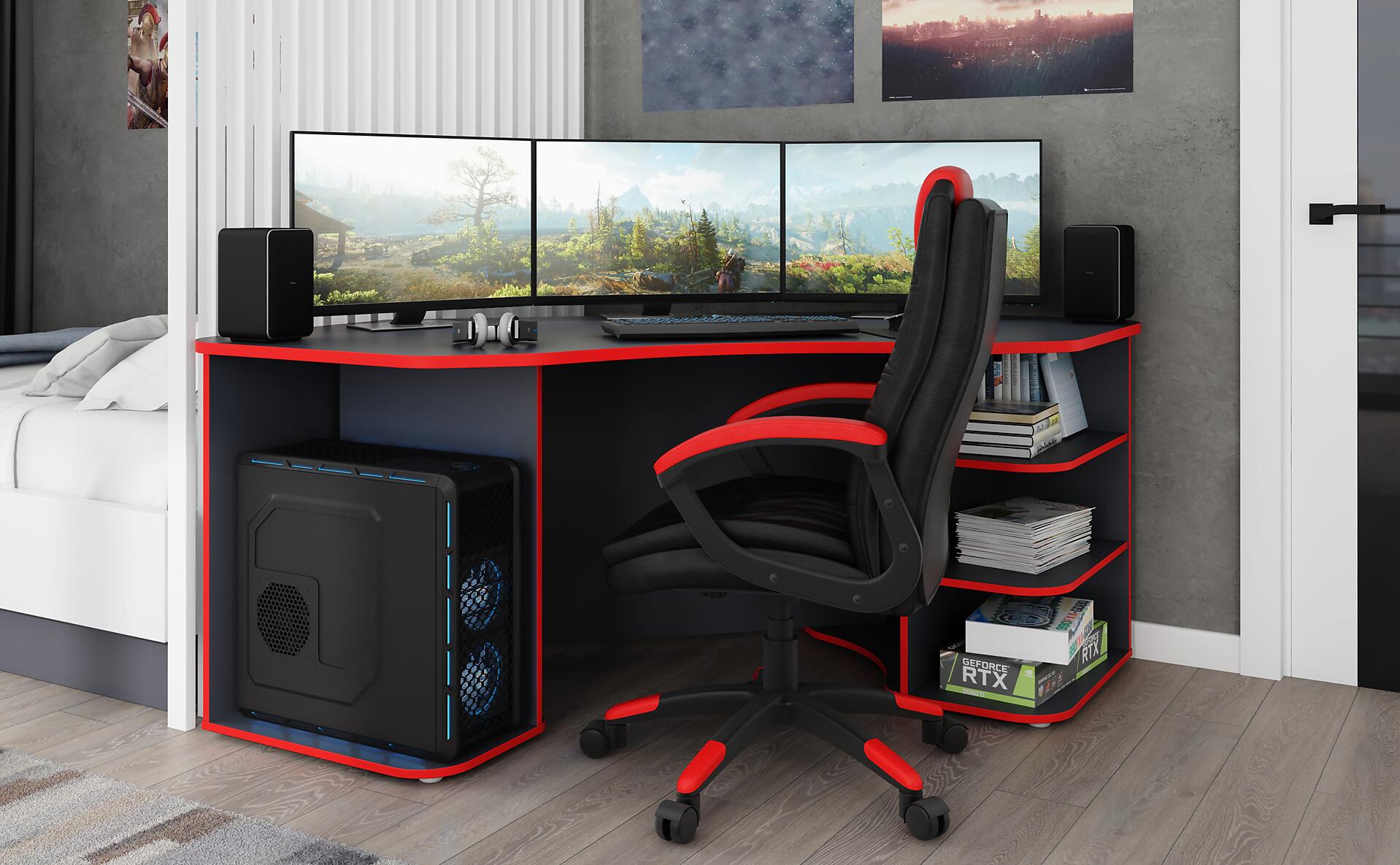 Schreibtisch THANATOS anthrazit rot B/H/T: ca. 198x76x85 cm Schreibtisch THANATOS anthrazit rot B/H/T: ca. 198x76x85 cm