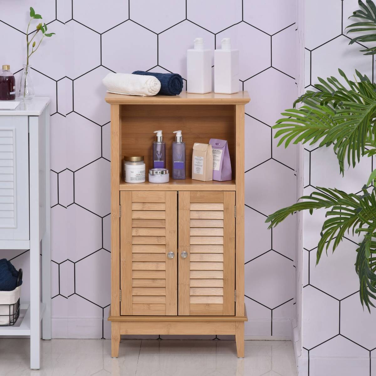 Badezimmerschrank natur Bambus B/H/L: ca. 26x92x50 cm