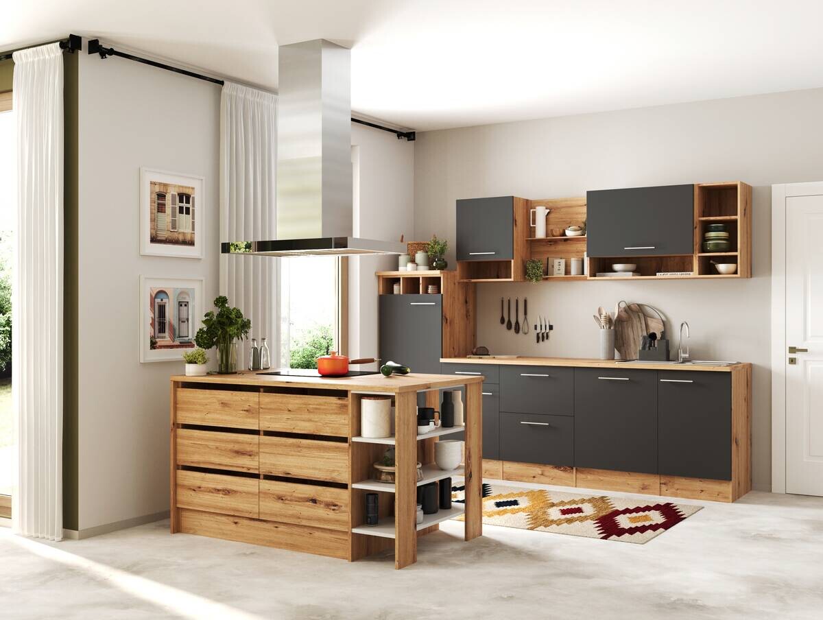 Respekta Küchenblock Hilde grau matt B/H/T: ca. 280x205x60 cm