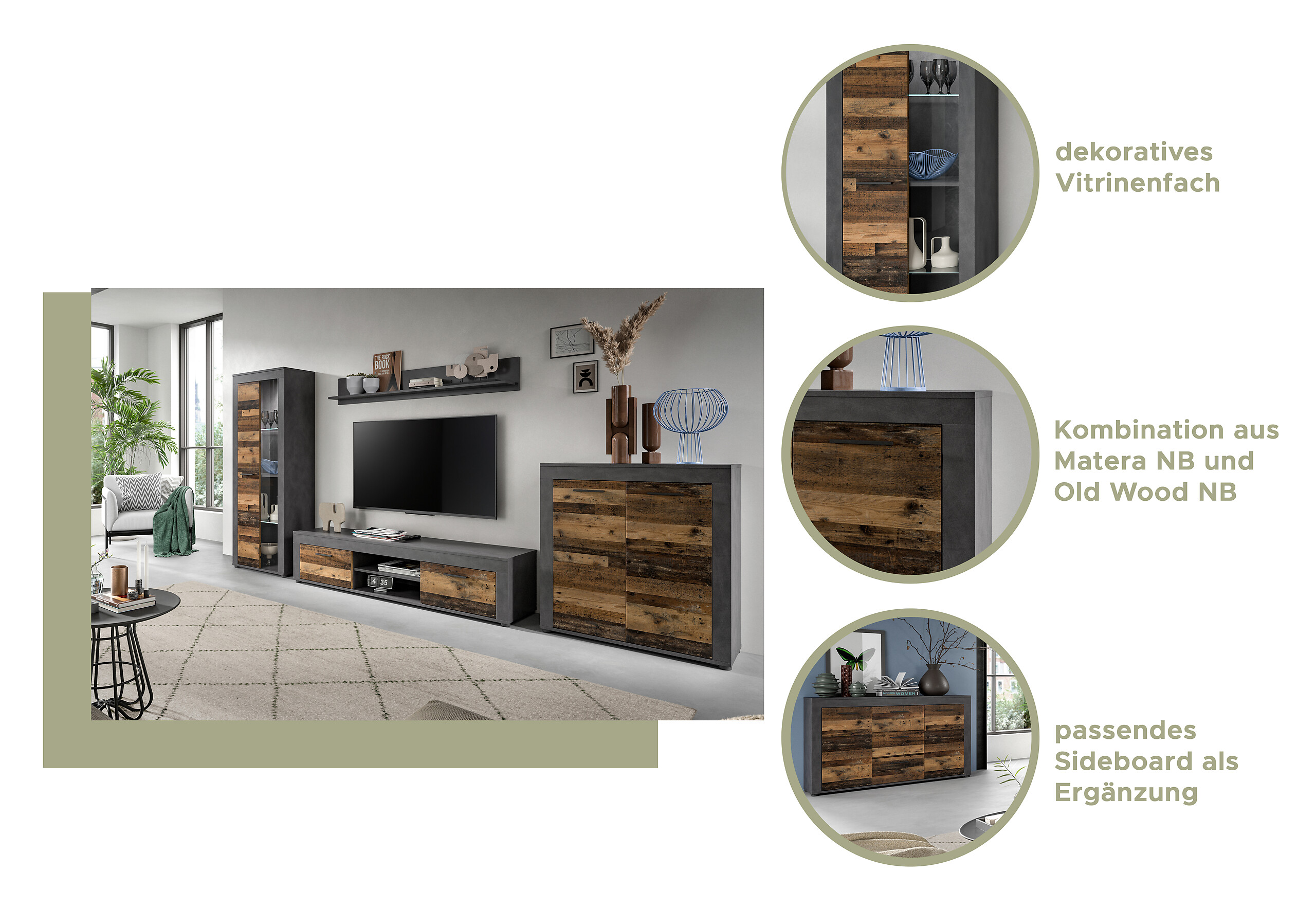 Sideboard Jam Matera Nachbildung Old Wood Nachbildung B/H/T: ca. 80x125x35 cm