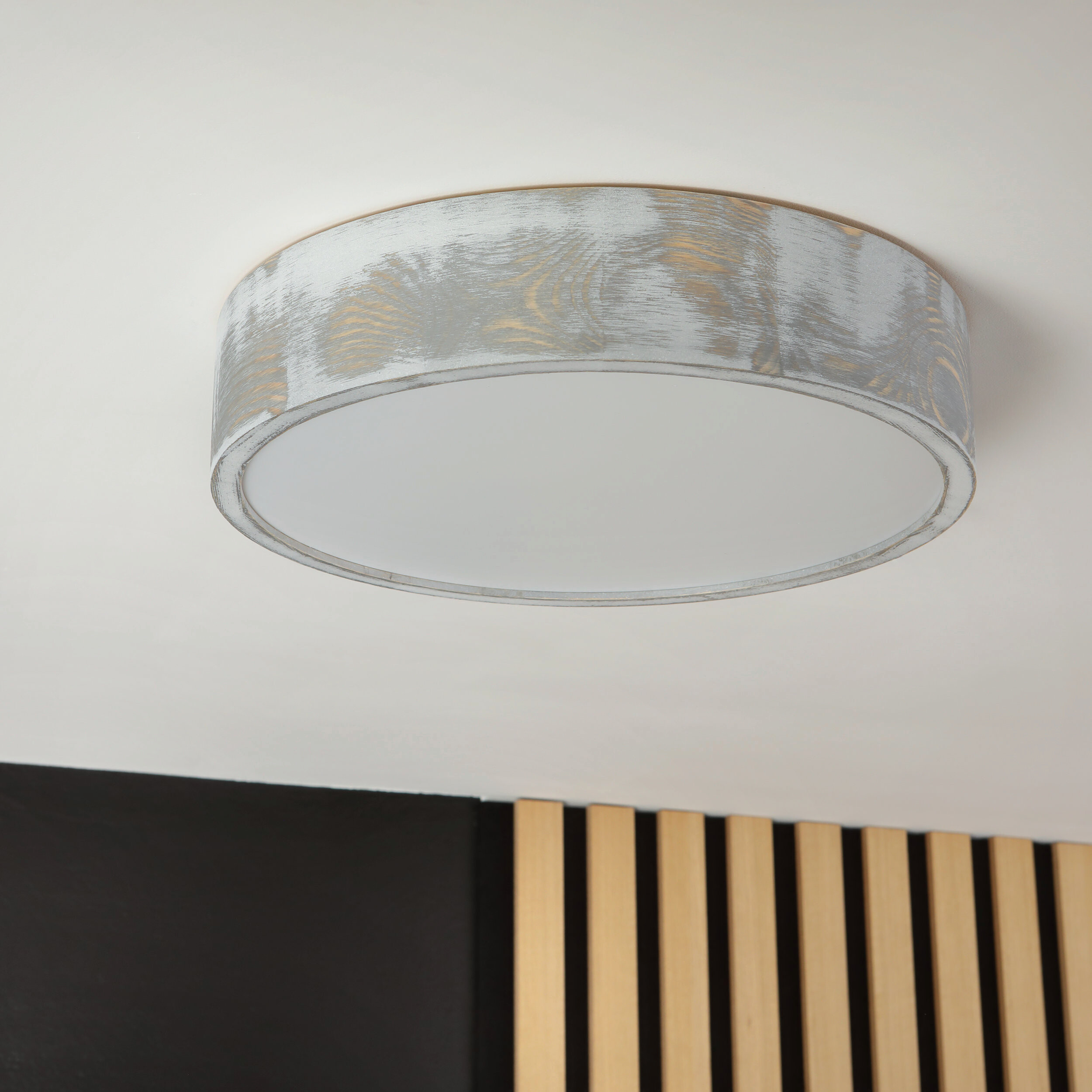 Lamkur Deckenleuchte hellbraun weiß Glas Holz B/H/L: ca. 38,5x12x38,5 cm 3 Brennstellen