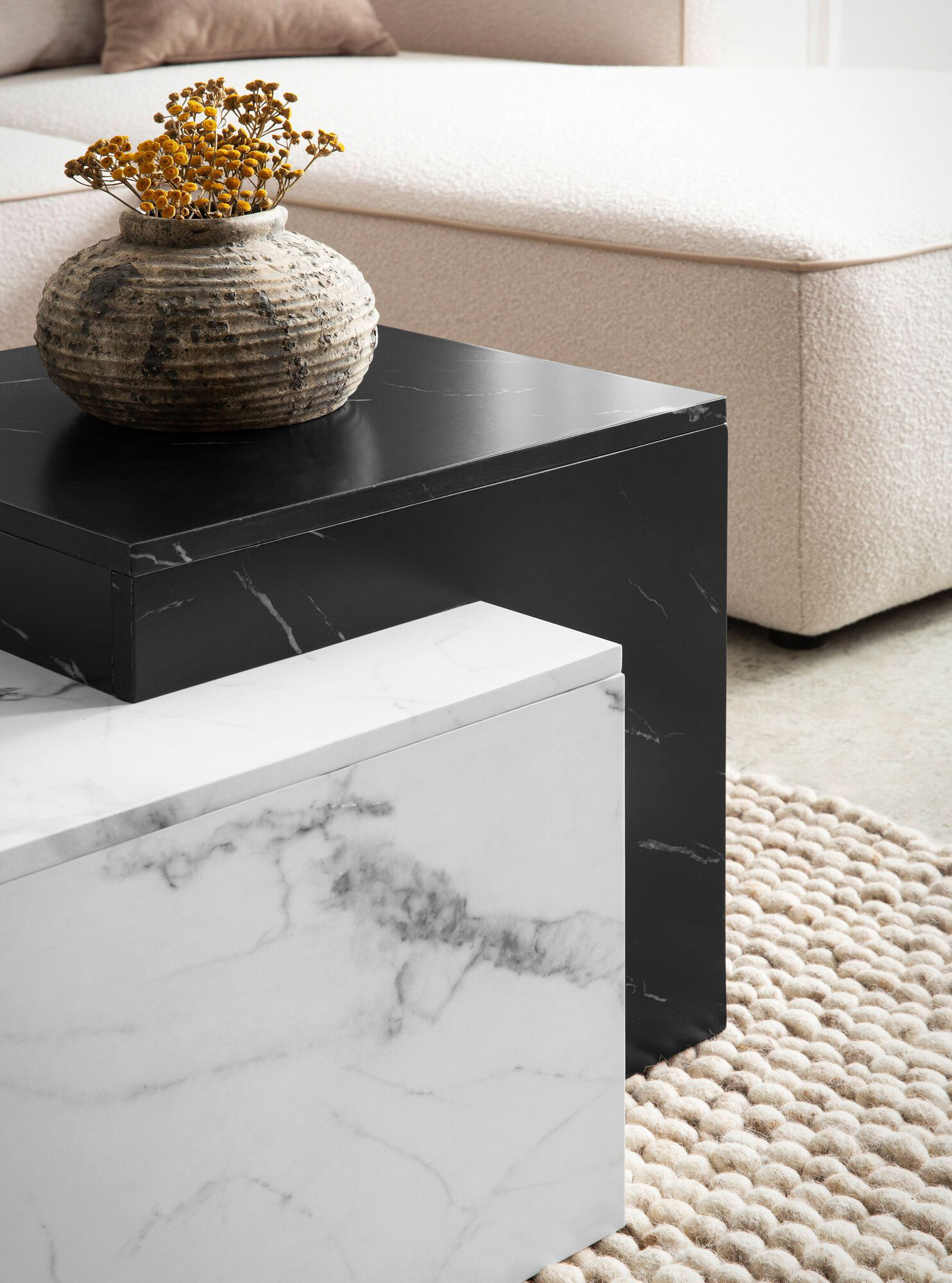 Wohnling Couchtisch weiß Marmor schwarz B/H/T: ca. 120x40x60 cm