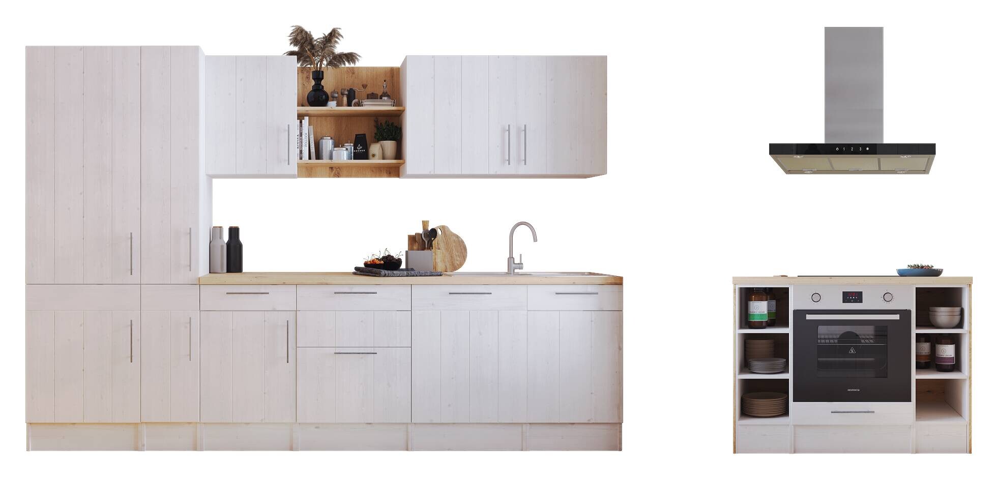 Respekta Inselküche Anton weiß Lärche Nachbildung B/H/T: ca. 310x211x60 cm