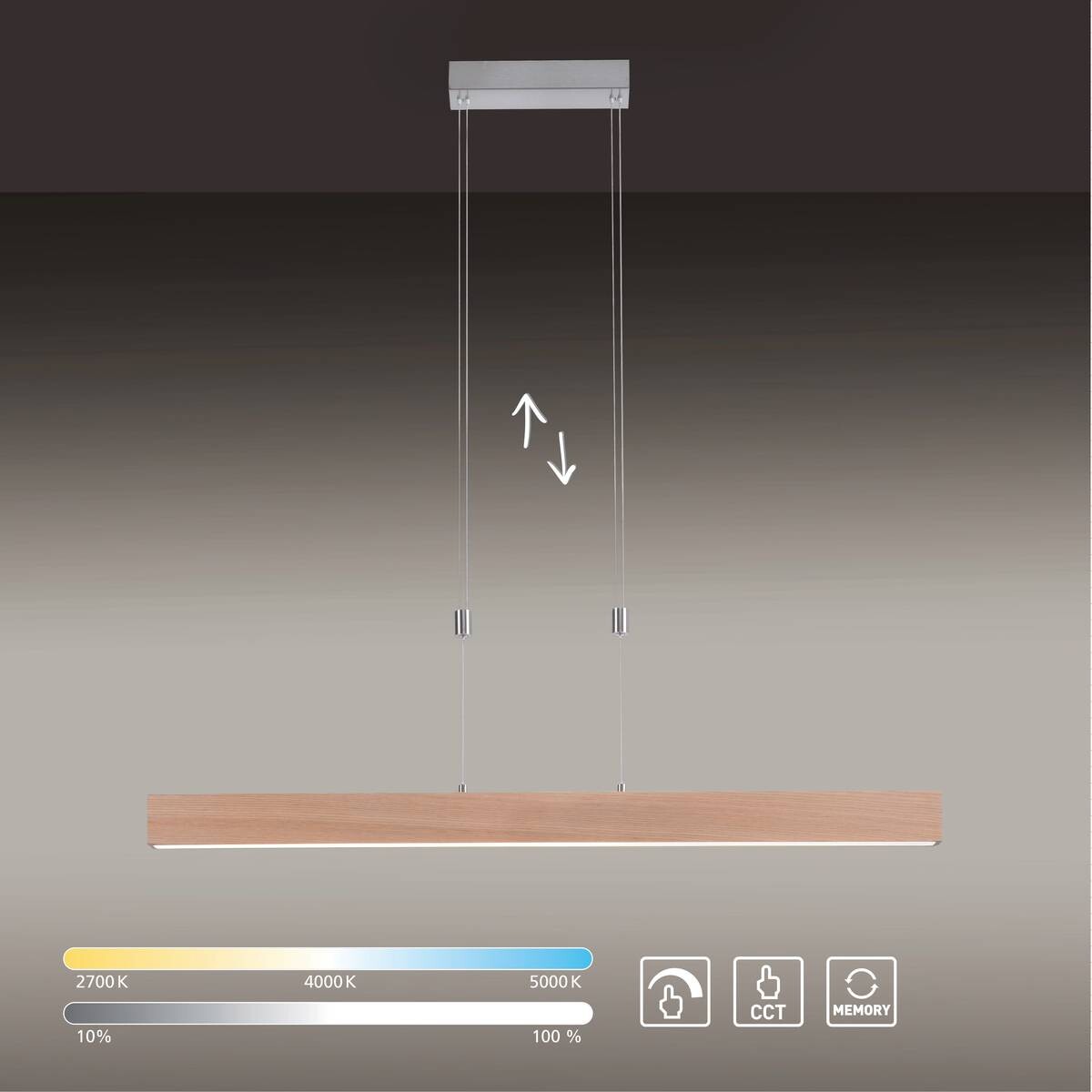 Just Light LED-Pendelleuchte AMANDA 11420-78 natur Aluminium B/H/T: ca. 110x160x5 cm 1.0 Brennstellen