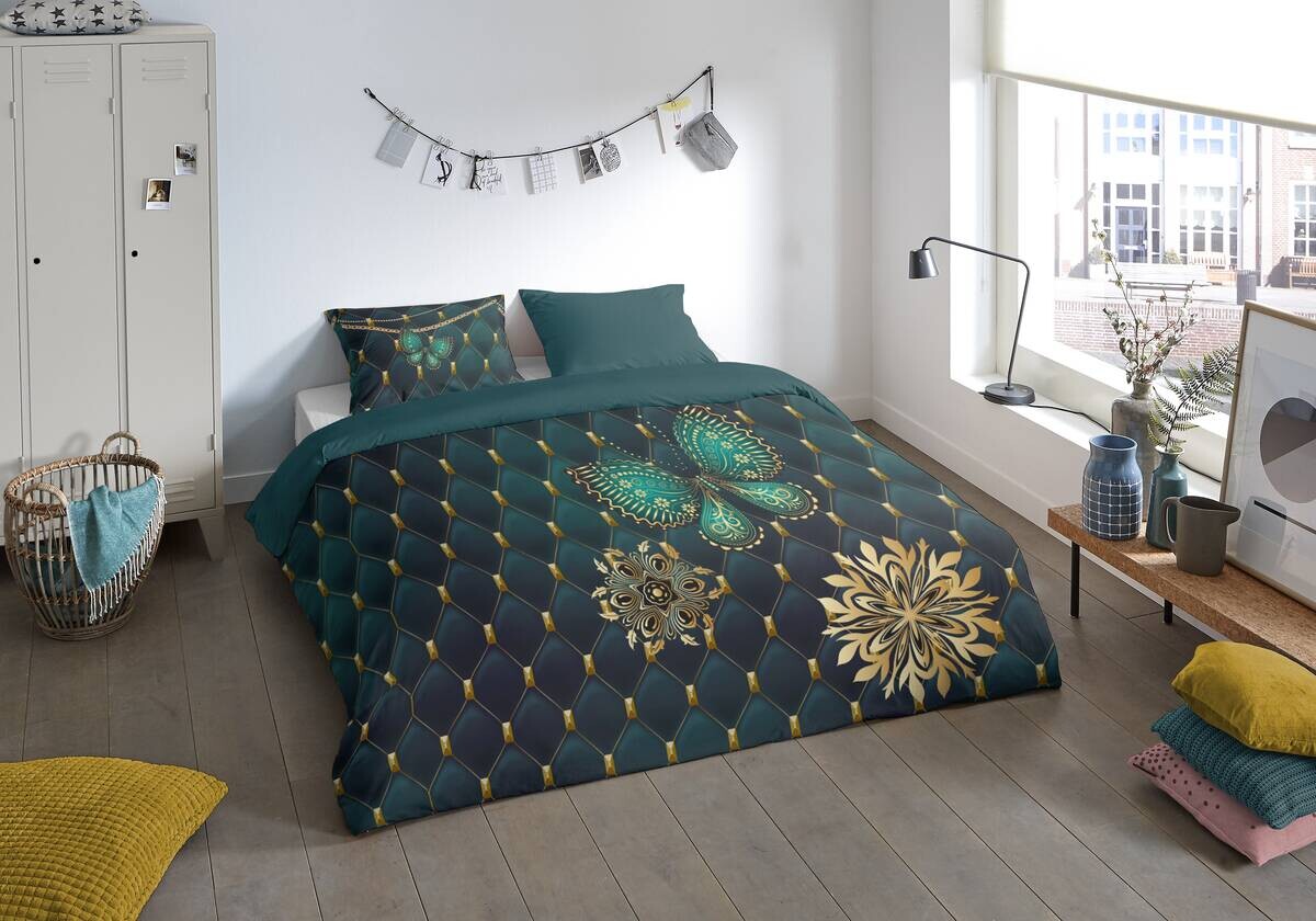 Microfaser Bettwäsche Lavanya petrol Polyester B/L: ca. 135x200 cm