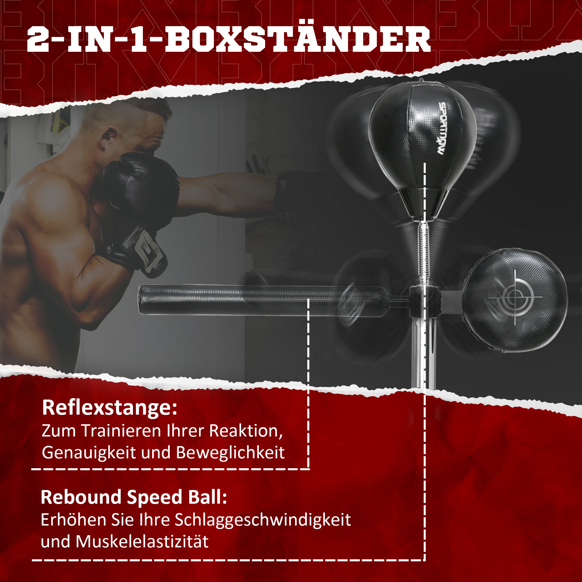 SPORTNOW Boxständer schwarz Stahl B/H/L: ca. 48x205x80,5 cm
