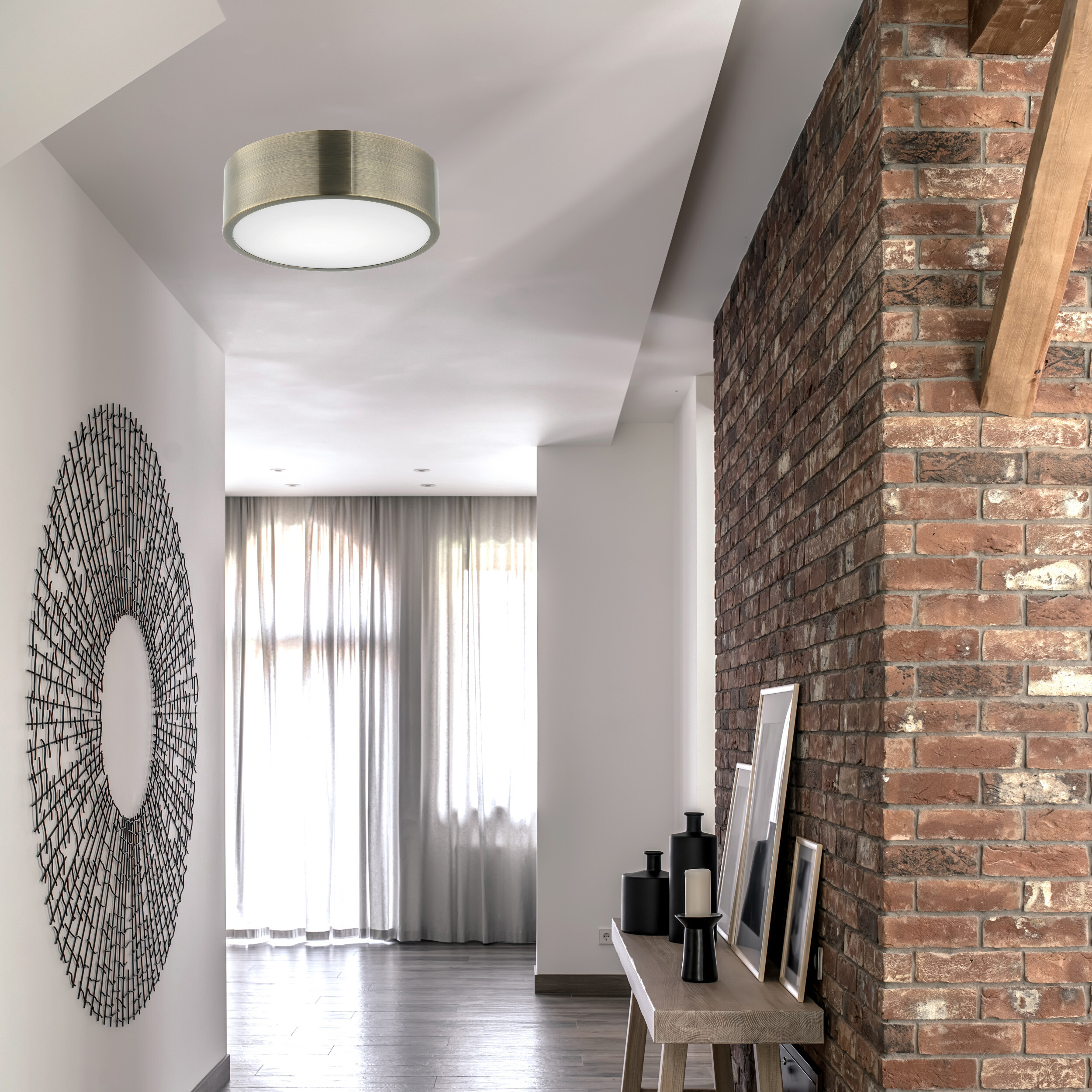 Lamkur Deckenleuchte platin Stahl B/H/L: ca. 27x8x27 cm E27 1 Brennstellen