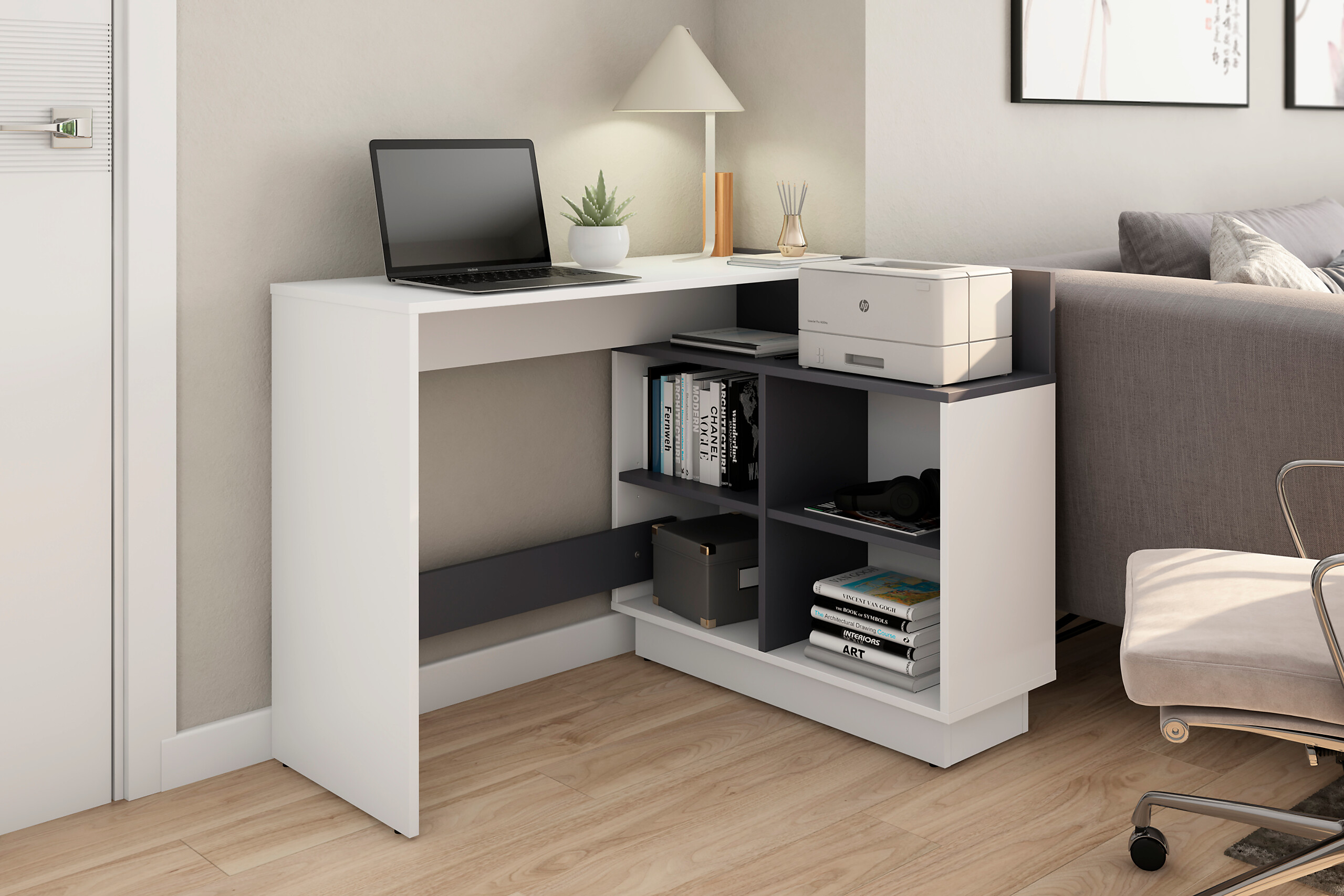 Eckschreibtisch BERNI weiß Graphit B/H/T: ca. 102x77,5x80 cm