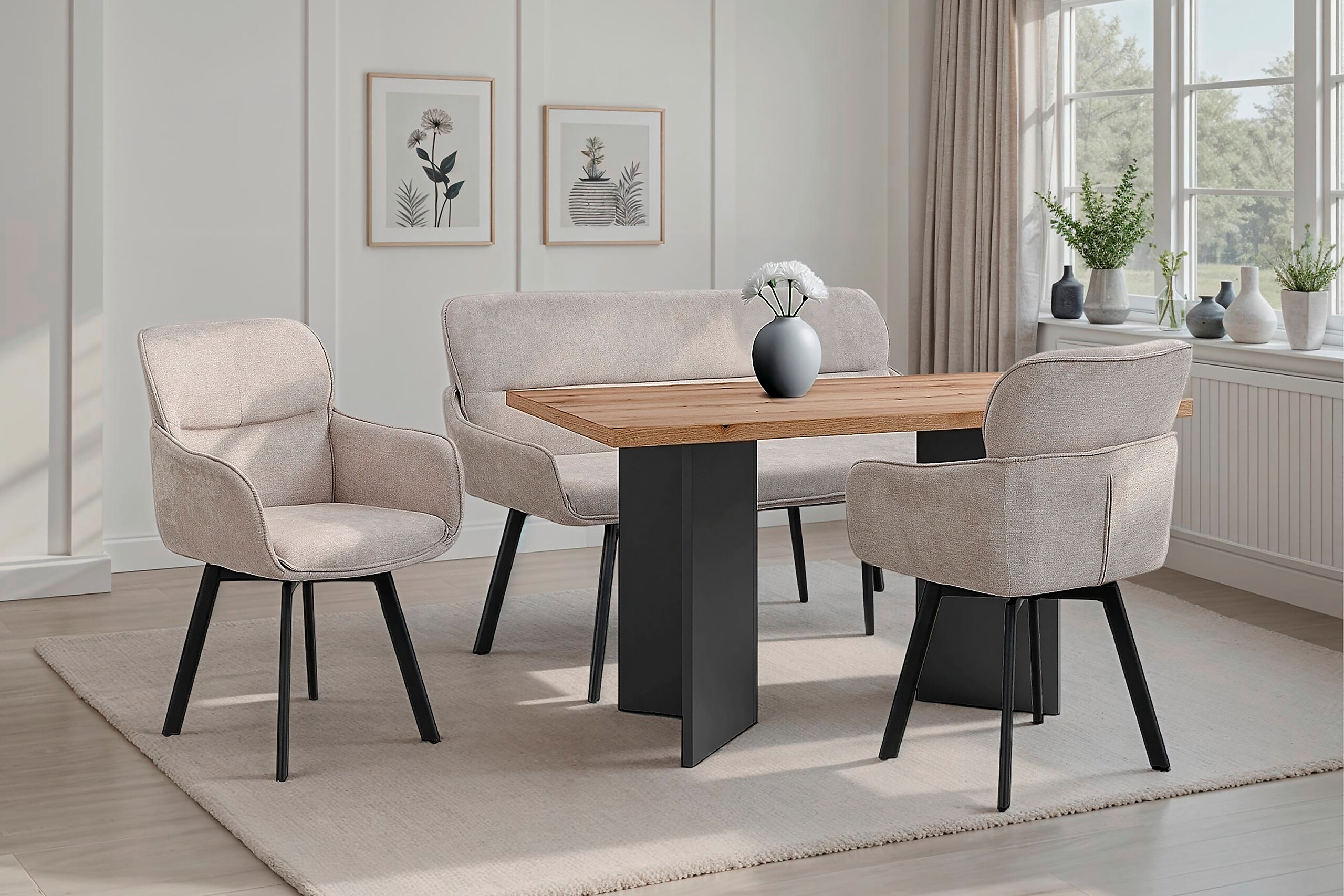 Sitzbank RICO schwarz taupe Metall Stoff B/H/T: ca. 140x90x62 cm