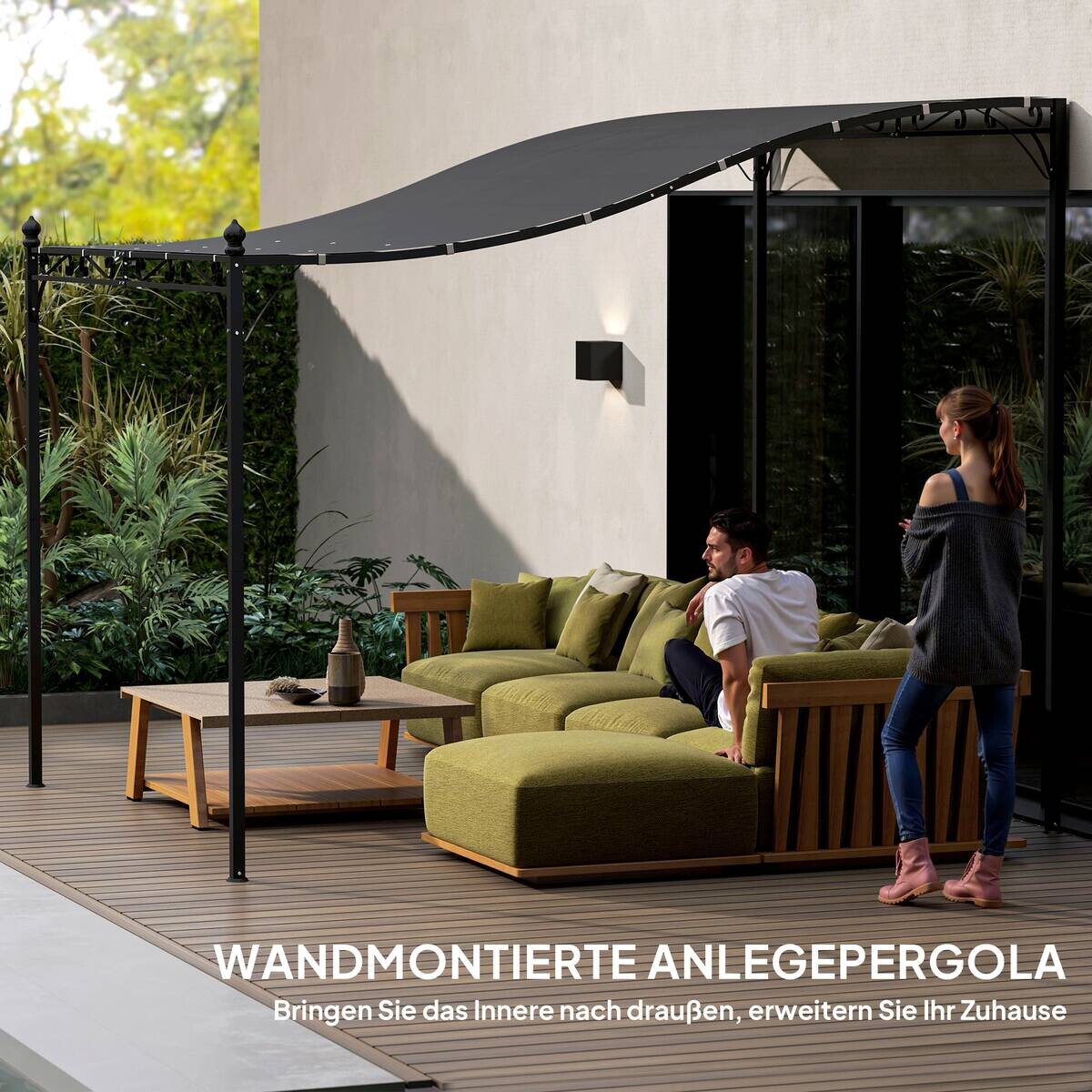 Outsunny Anbaupavillon dunkelgrau Metall B/H/L: ca. 298x250x248 cm