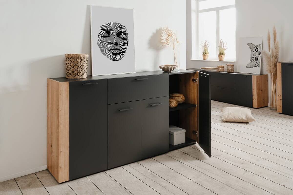 Sideboard Cento anthrazit Eiche Artisan Oak Nachbildung