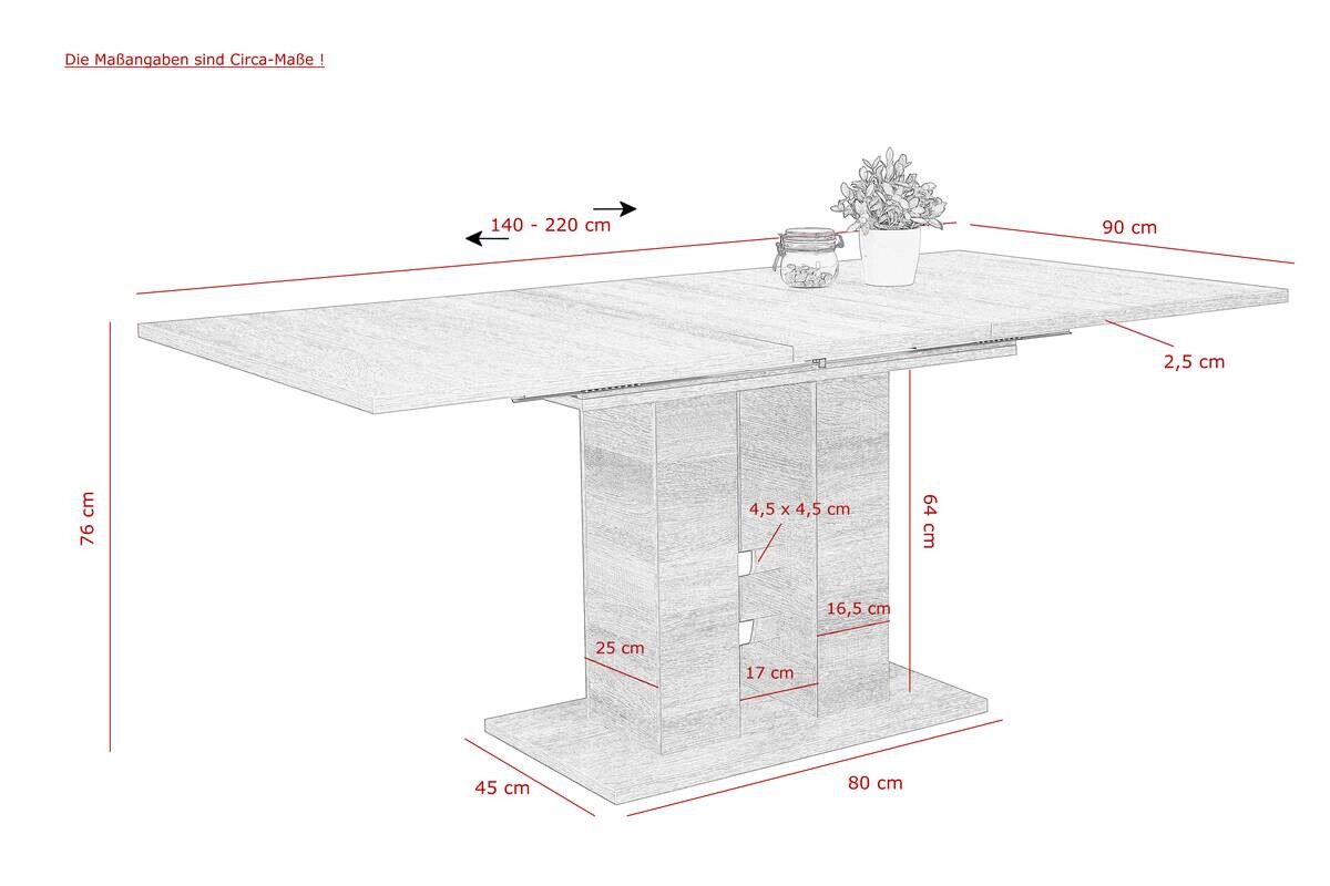 Essgruppe Ulla Eiche anthrazit Holzwerkstoff B/H/T: ca. 220x76x90 cm