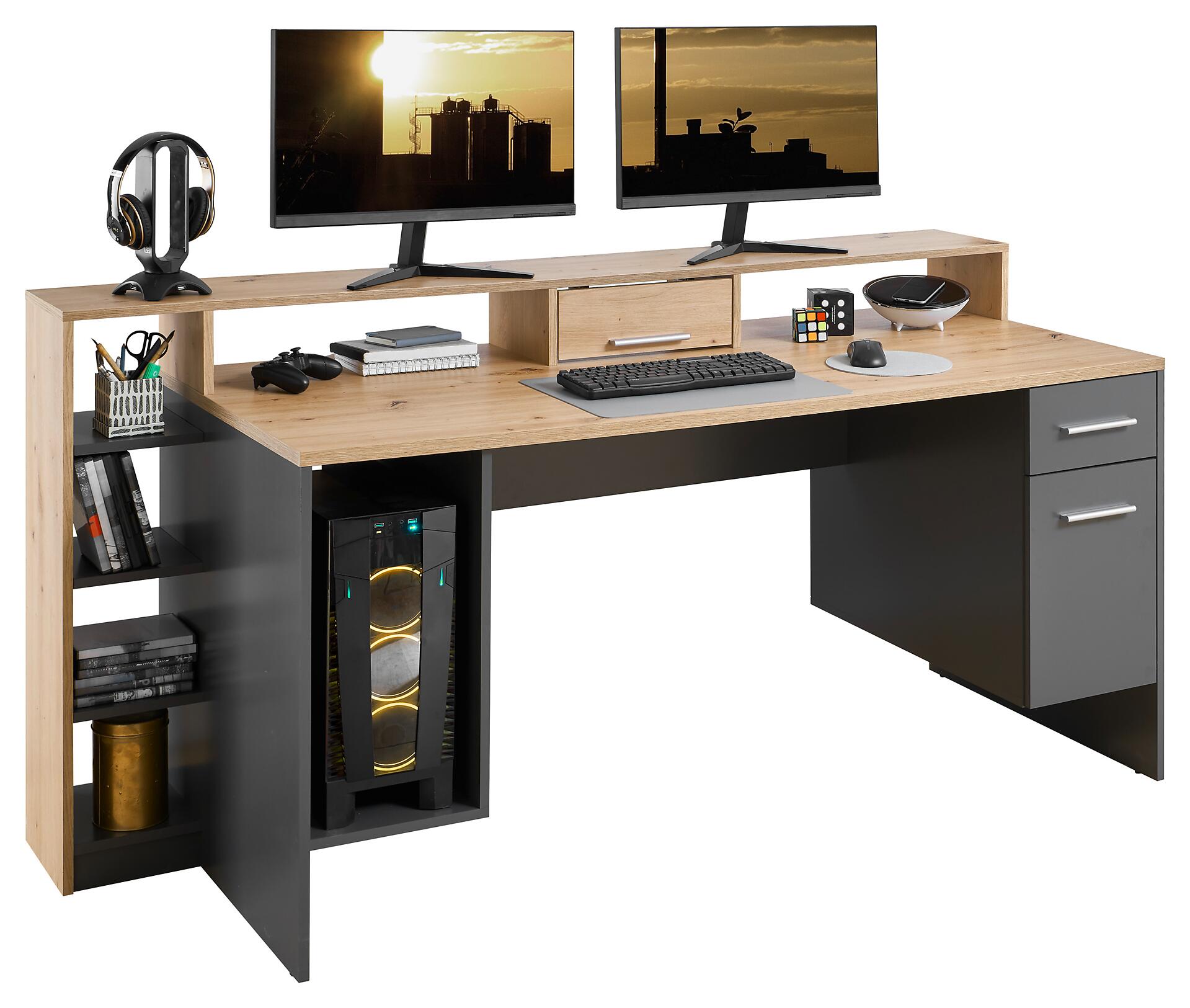 Schreibtisch Highscore grau Eiche Artisan Nachbildung B/H/T: ca. 182x92x70 cm