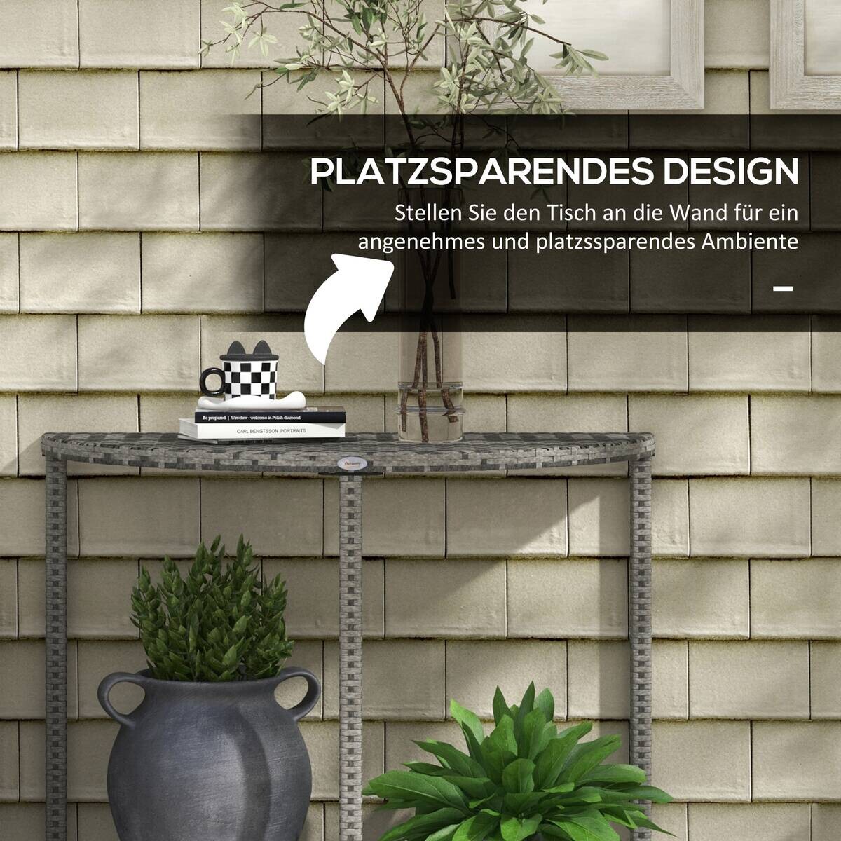 Outsunny Beistelltisch grau Polyrattan B/H/L: ca. 50x100x74 cm