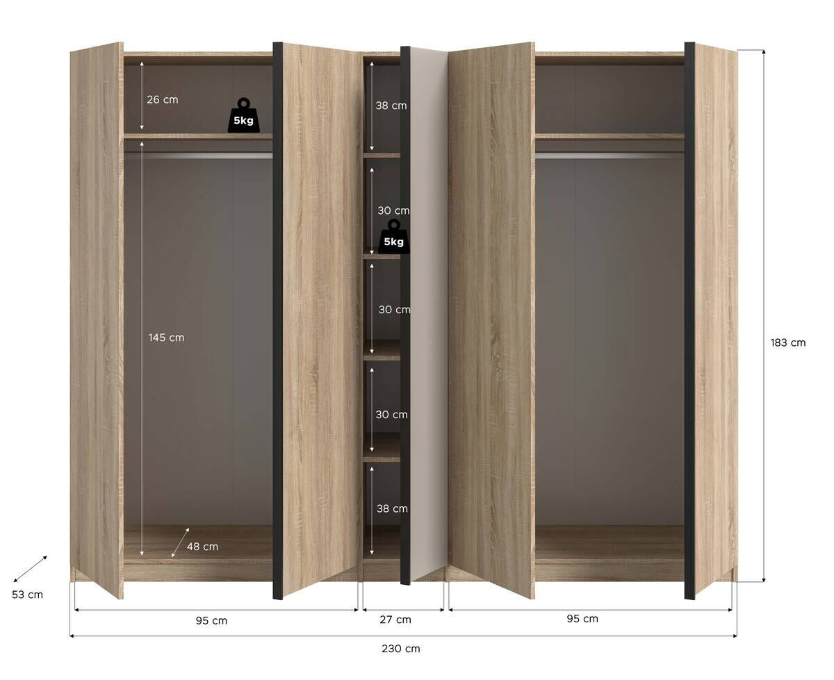 Kleiderschrank OAKLAND Eiche Sonoma Nachbildung Cashmere B/H/T: ca. 230x183x53 cm